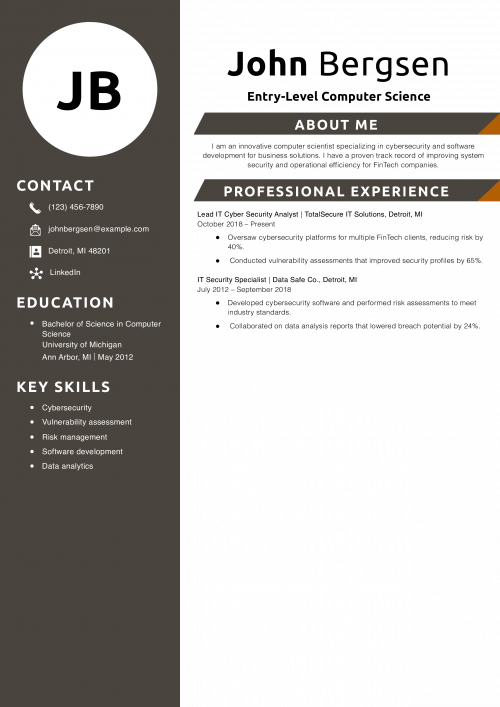 Entry-Level Computer Science Resume Example