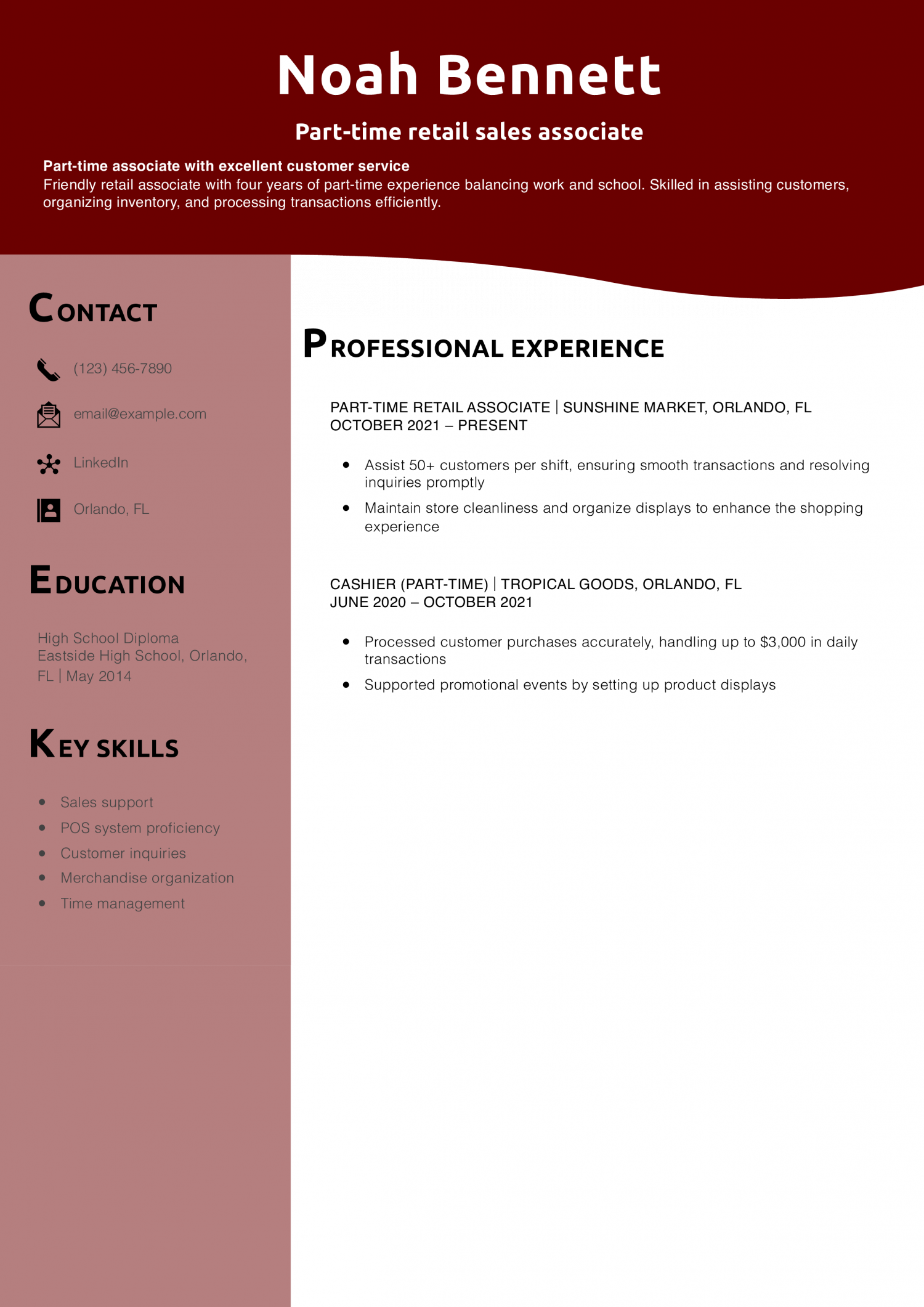 Part-time retail sales associate resume