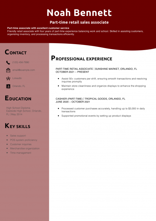 Part-time retail sales associate resume