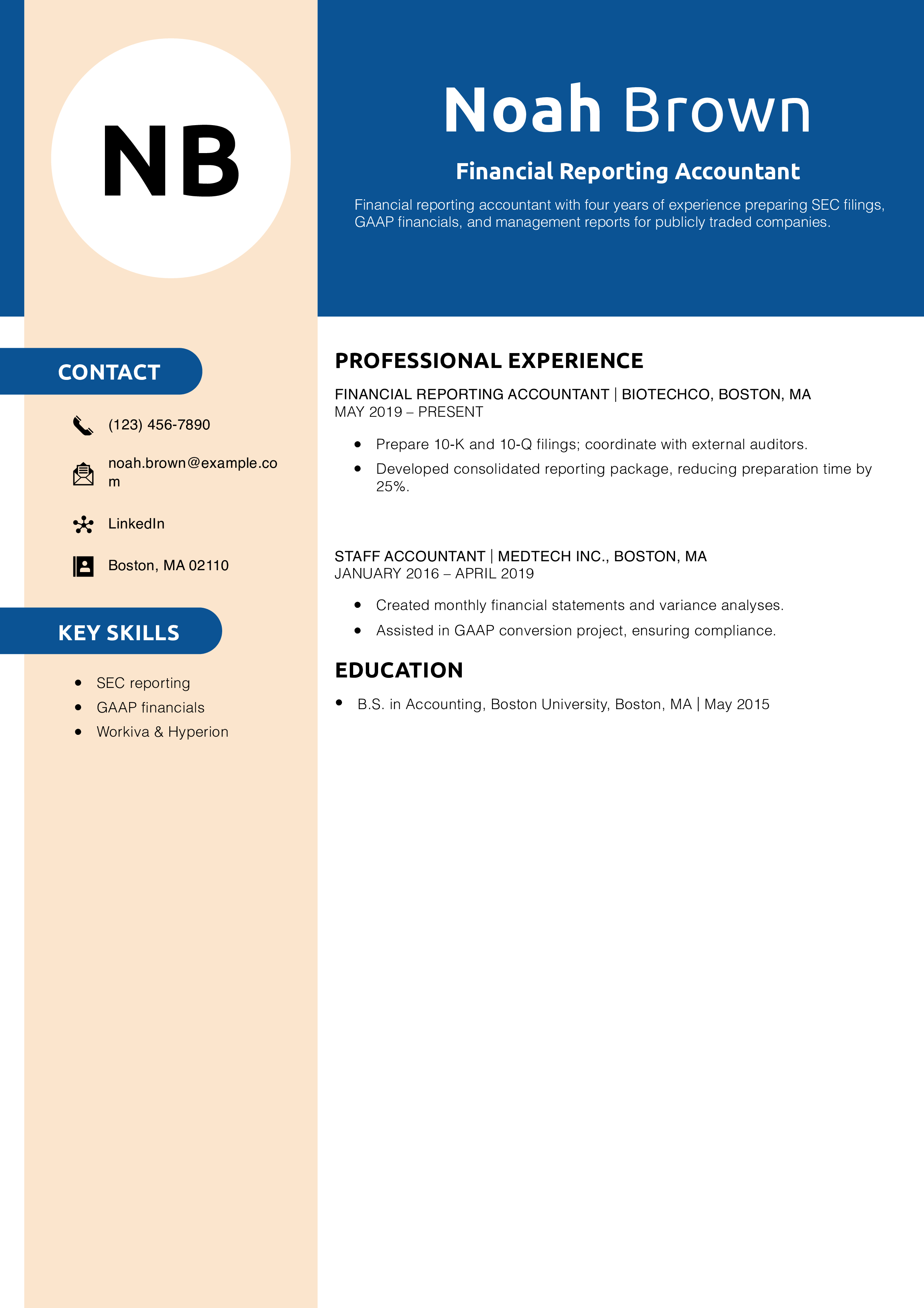 Financial Reporting Accountant Resume Example