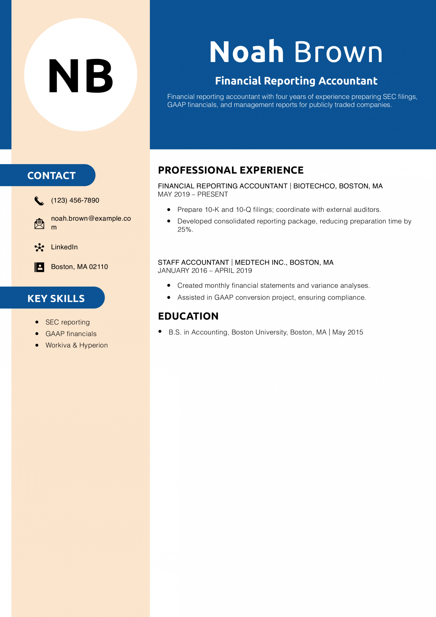 Financial Reporting Accountant Resume Example
