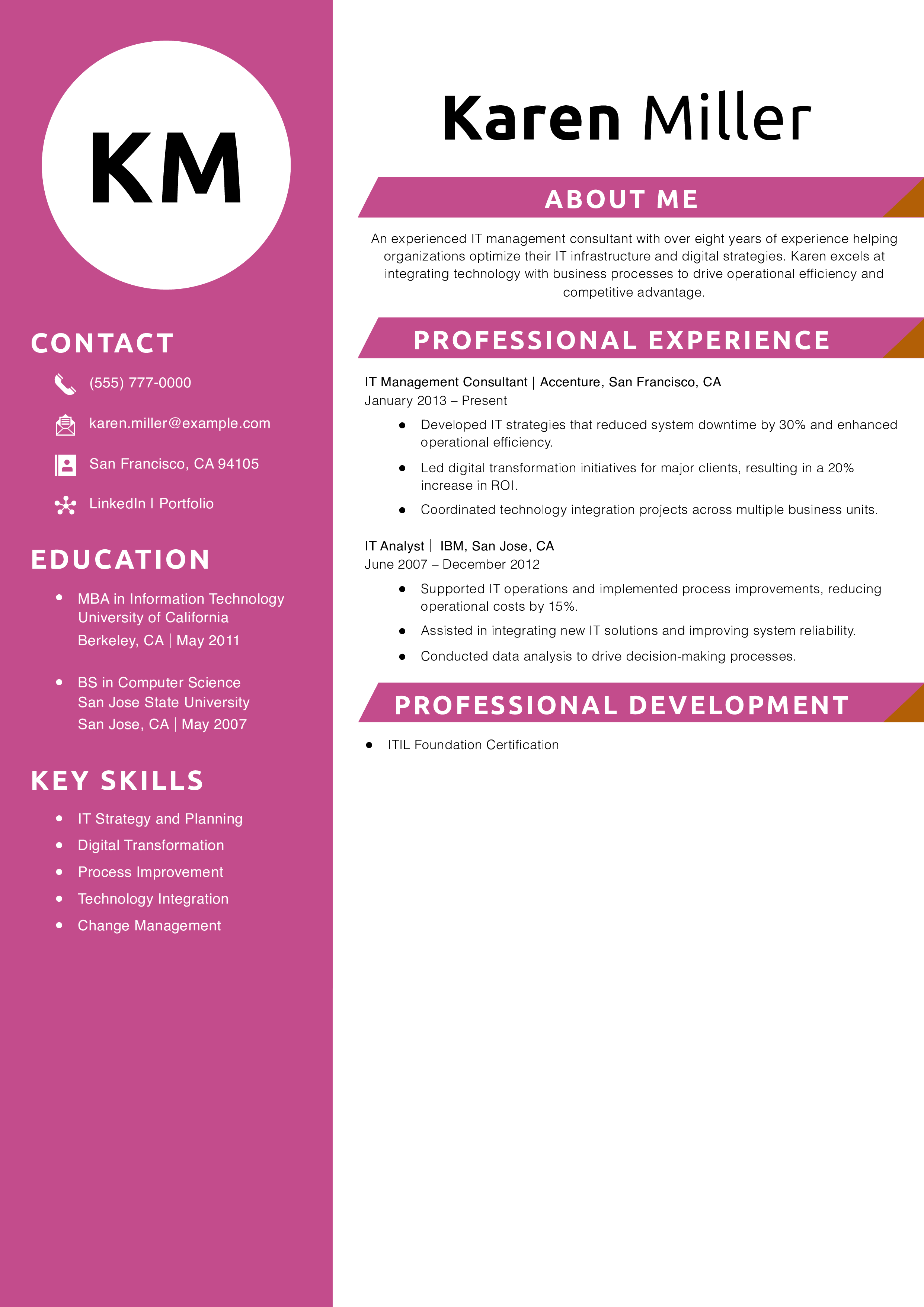 IT Management Consultant Resume Example