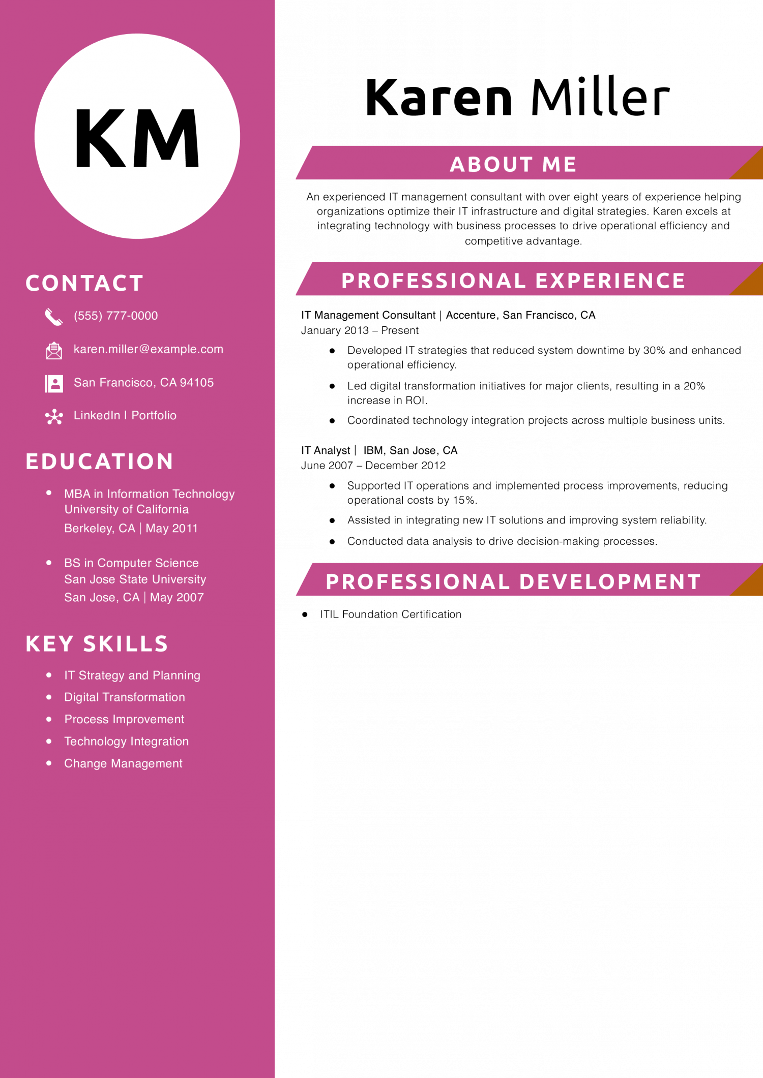 IT Management Consultant Resume Example