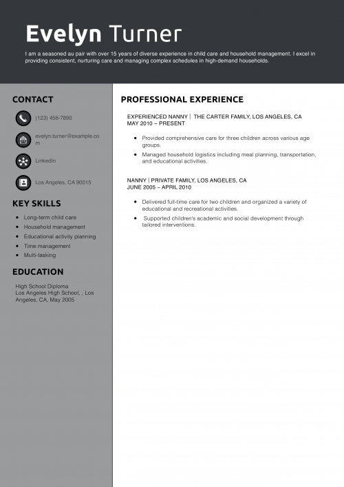 Au Pair Resume Example