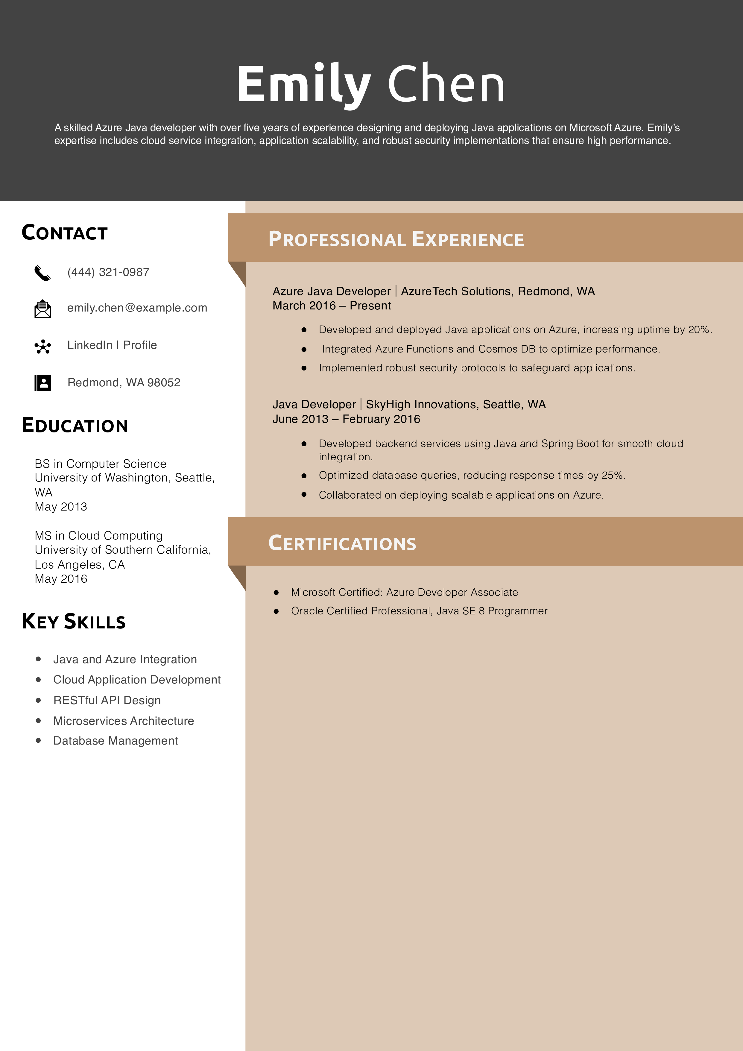 Azure Java Developer Resume Example