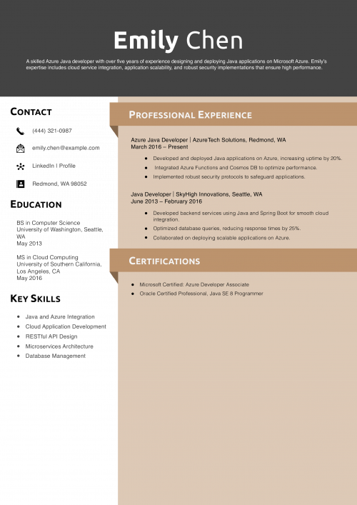 Azure Java Developer Resume Example