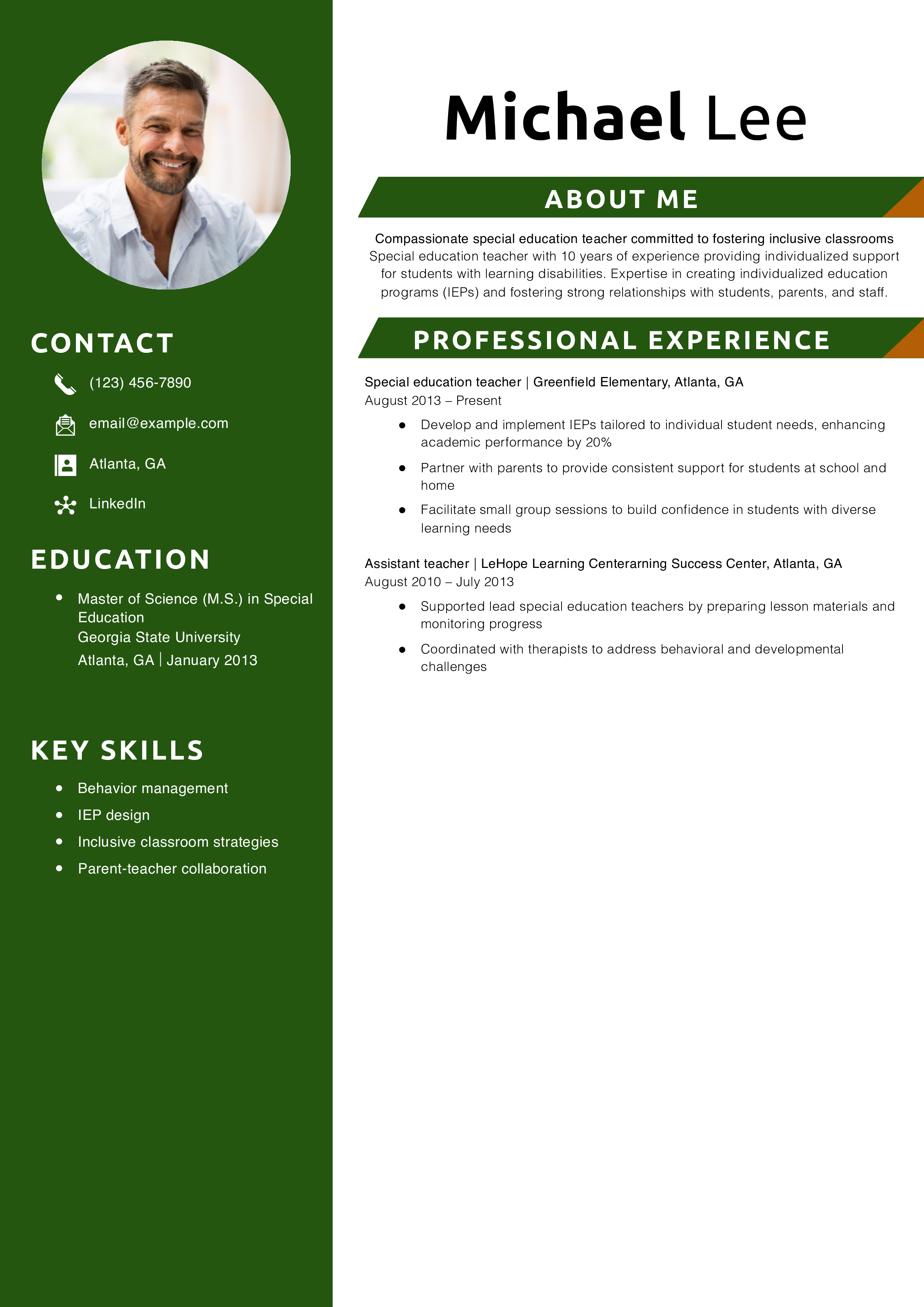 Special education teacher resume example