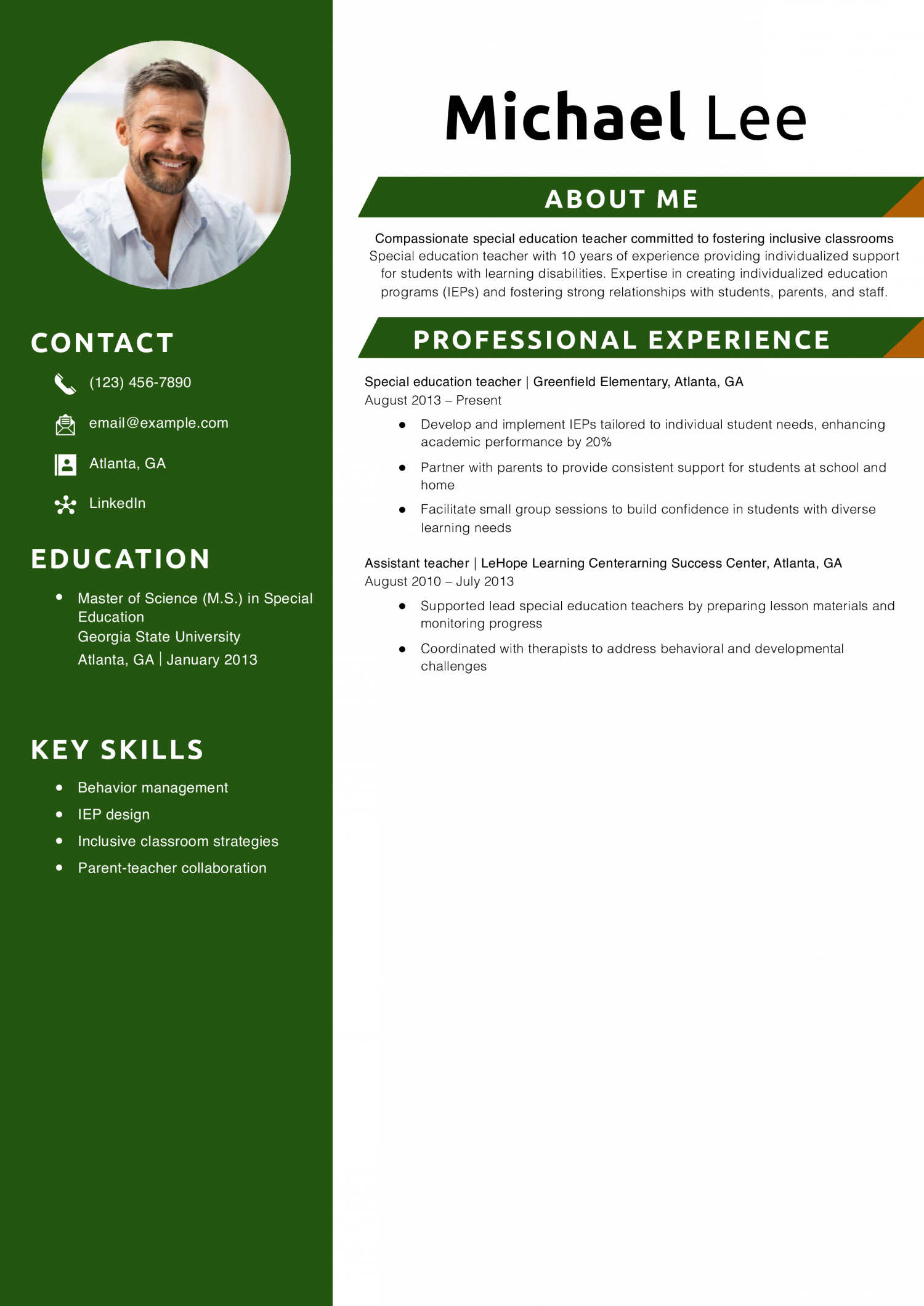 Special education teacher resume example