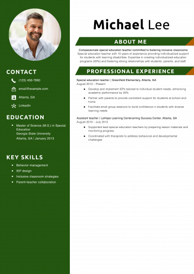 Special education teacher resume example