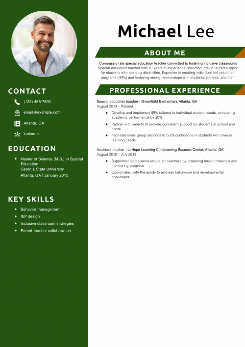 Special education teacher resume example