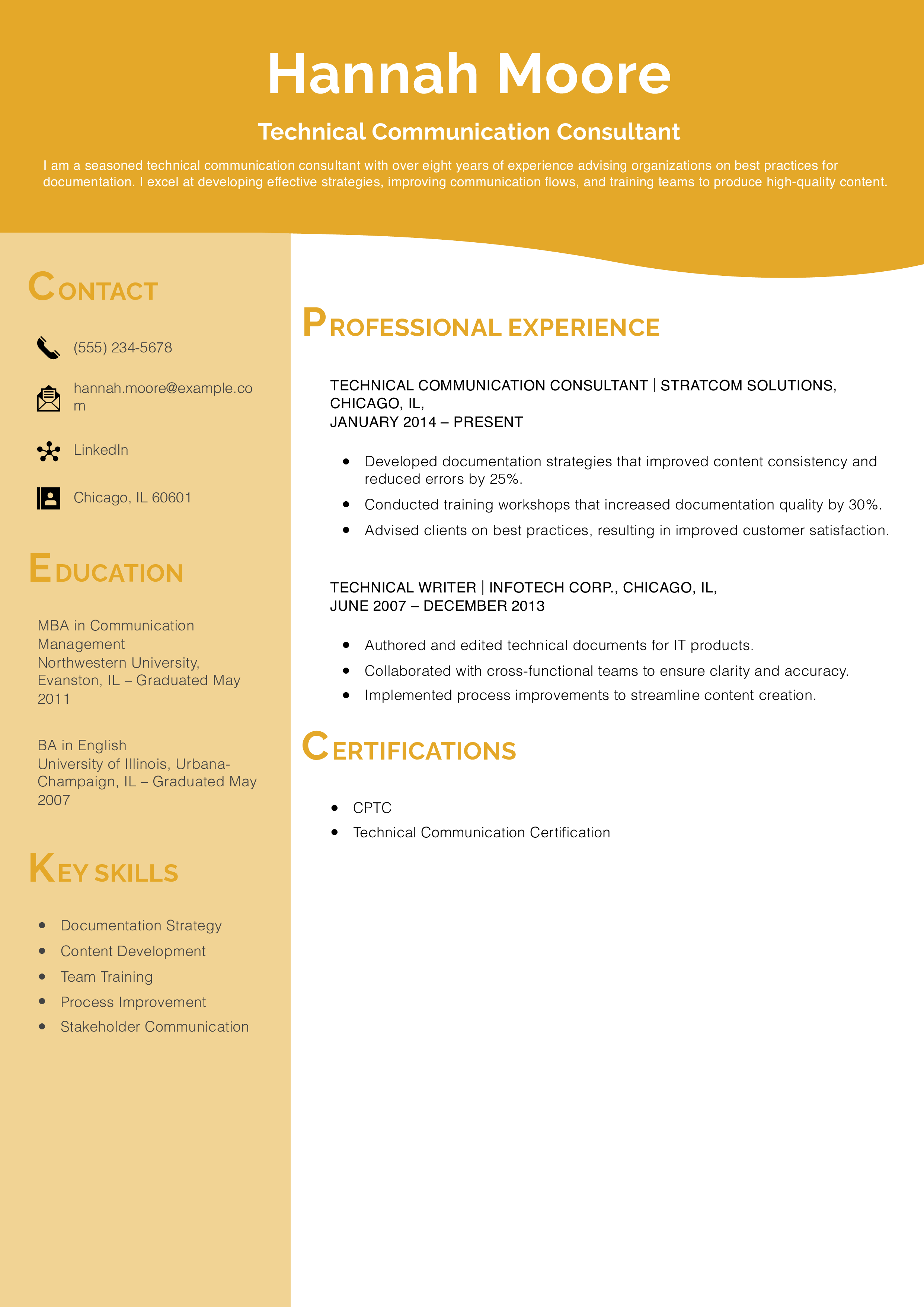 Technical Communication Consultant Resume Example