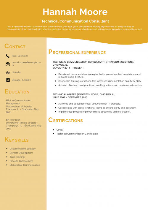 Technical Communication Consultant Resume Example
