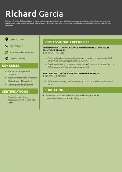 HR Generalist Performance Management Resume Example