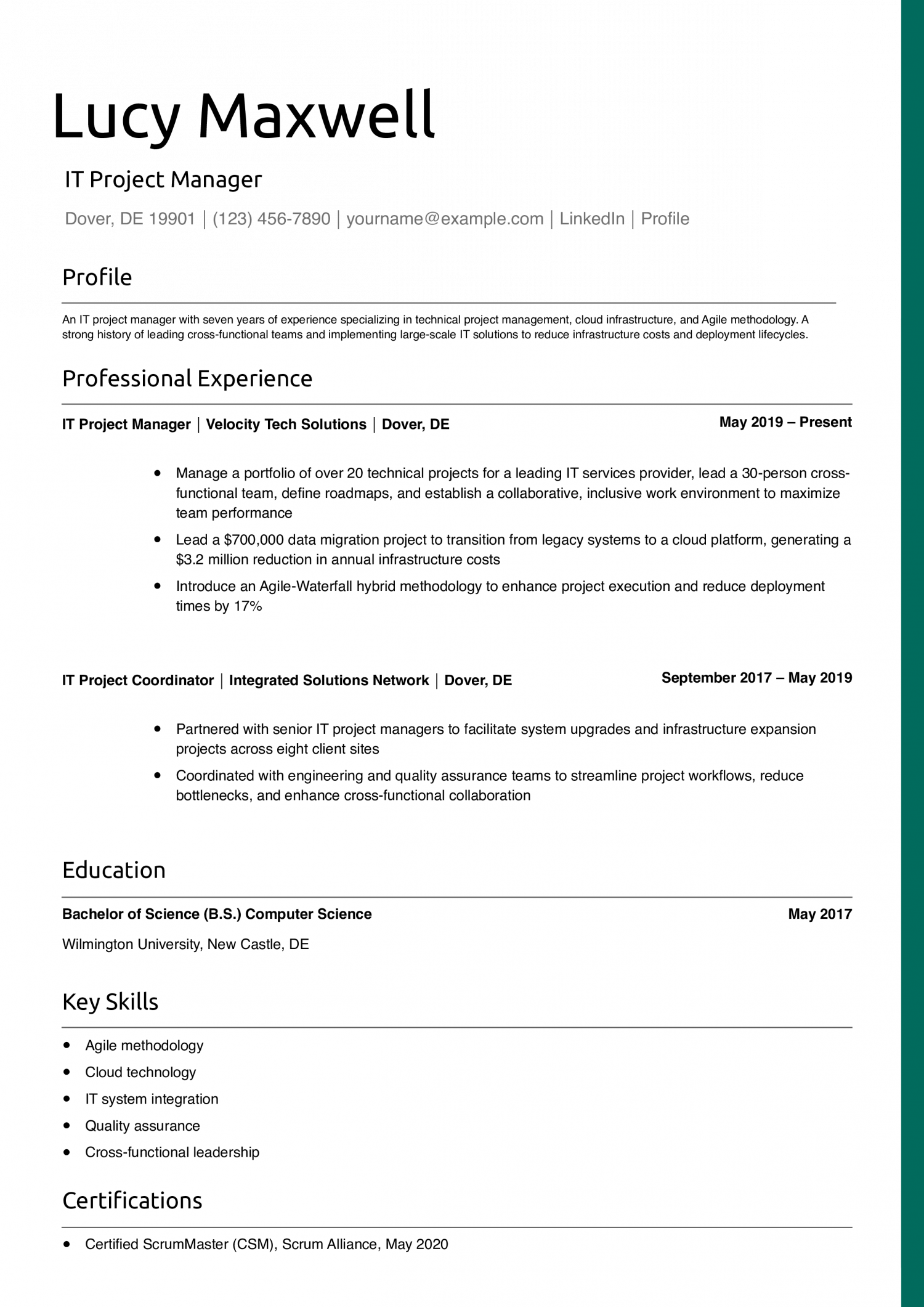 IT Project Manager Resume Example
