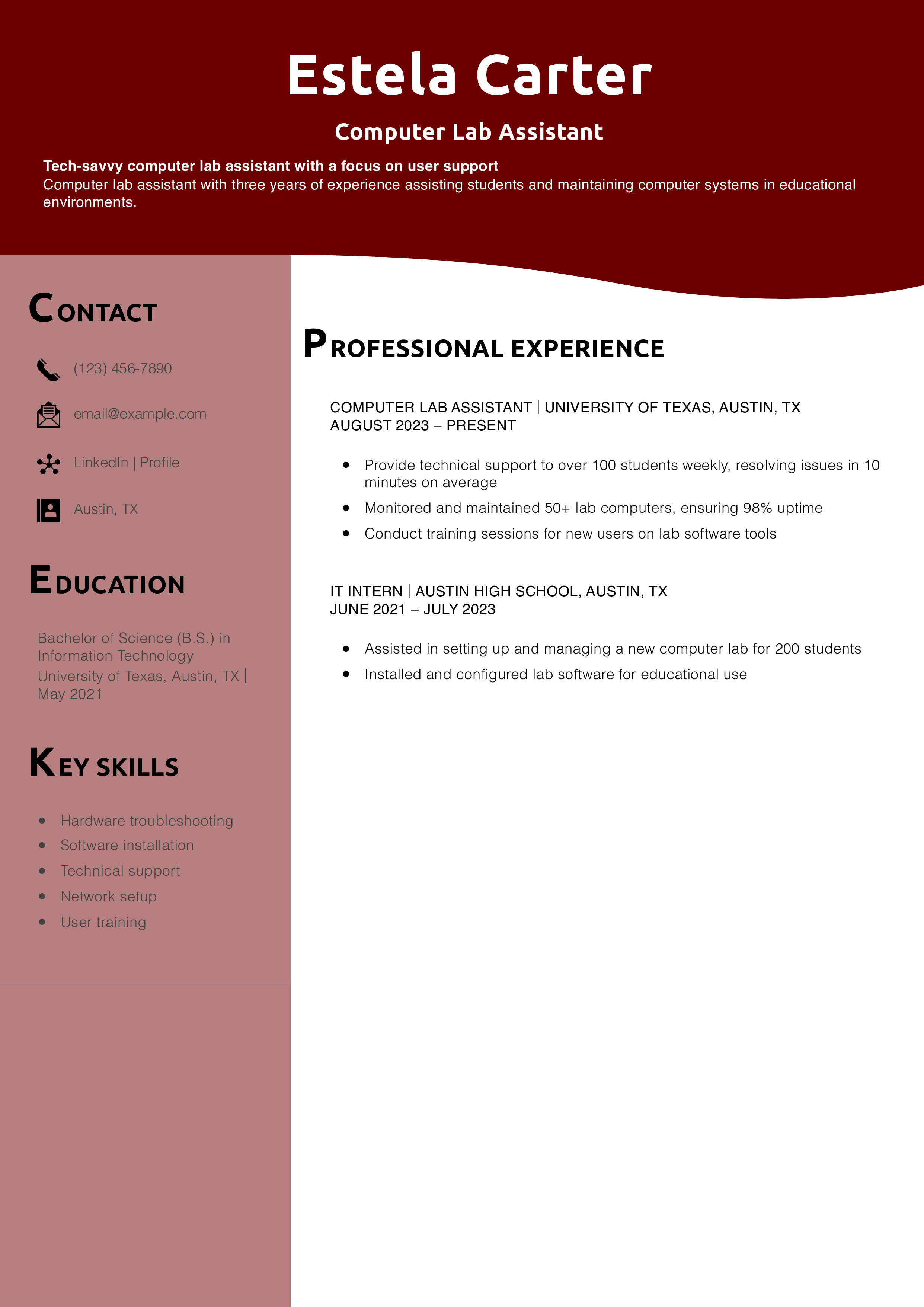 Computer Lab Assistant Resume
