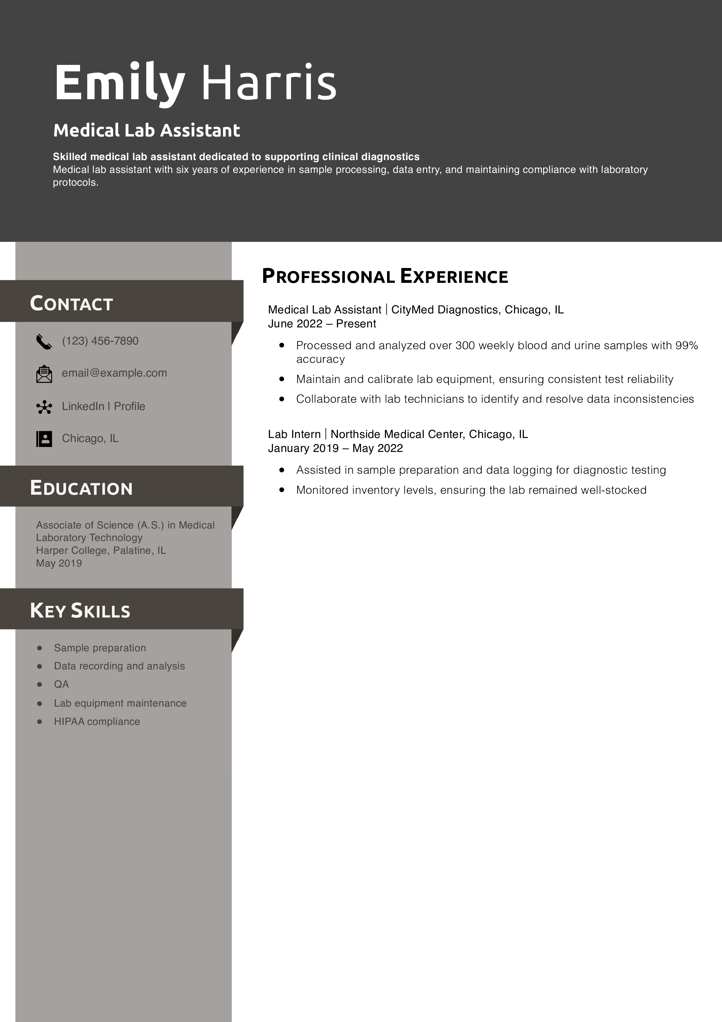 Medical Lab Assistant Resume
