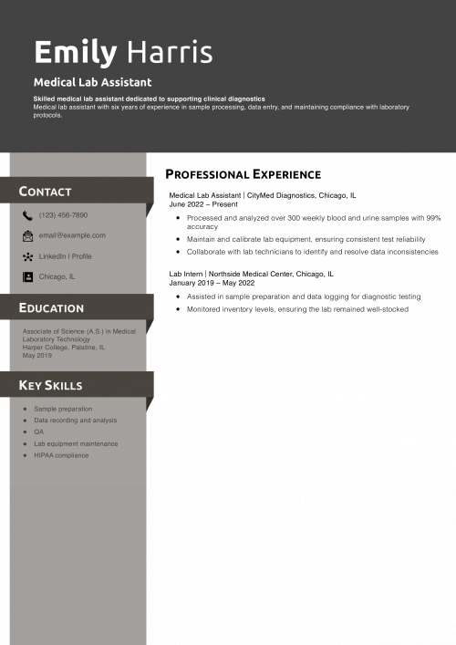 Medical Lab Assistant Resume