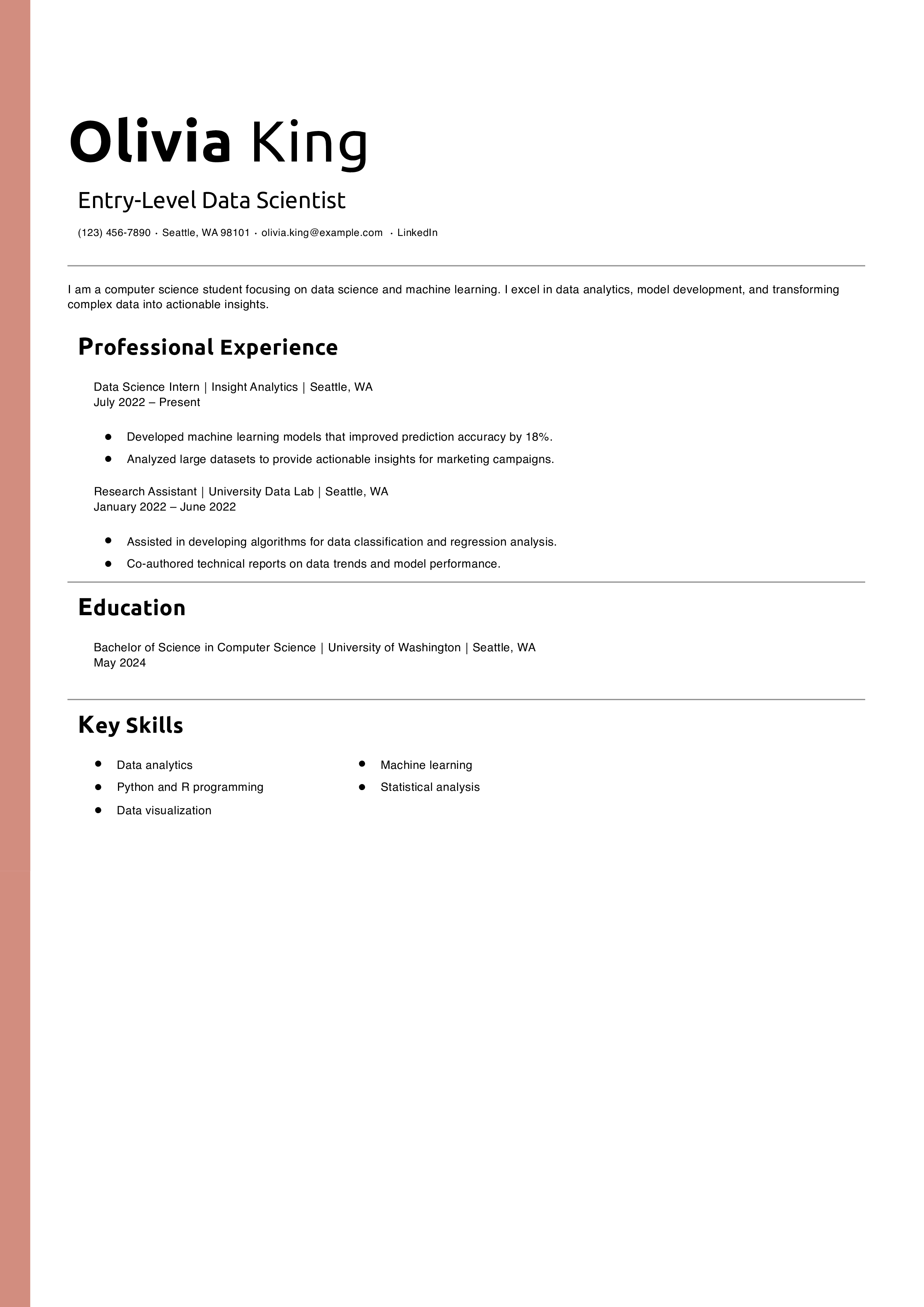 Entry-Level Data Scientist Resume Example
