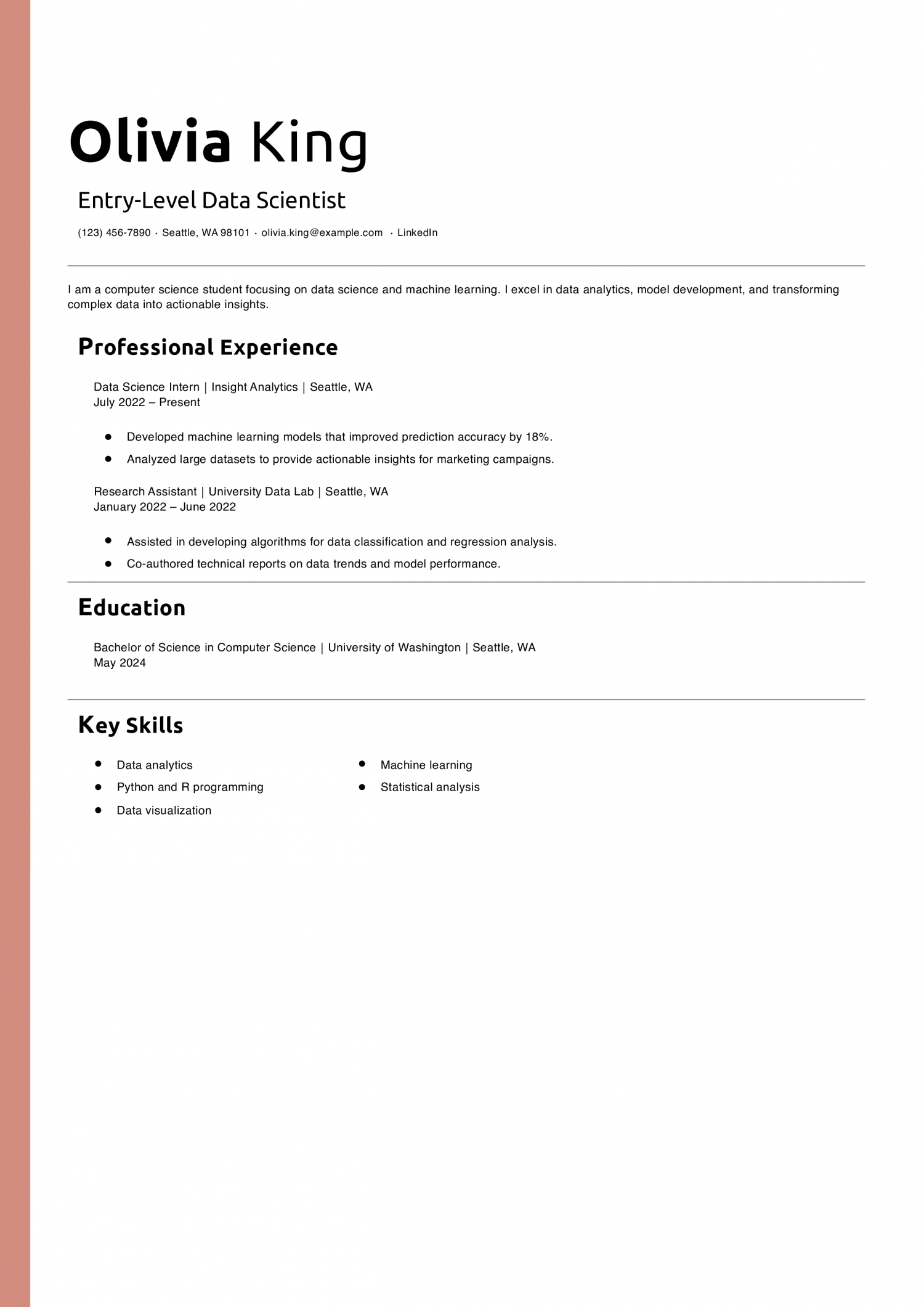 Entry-Level Data Scientist Resume Example