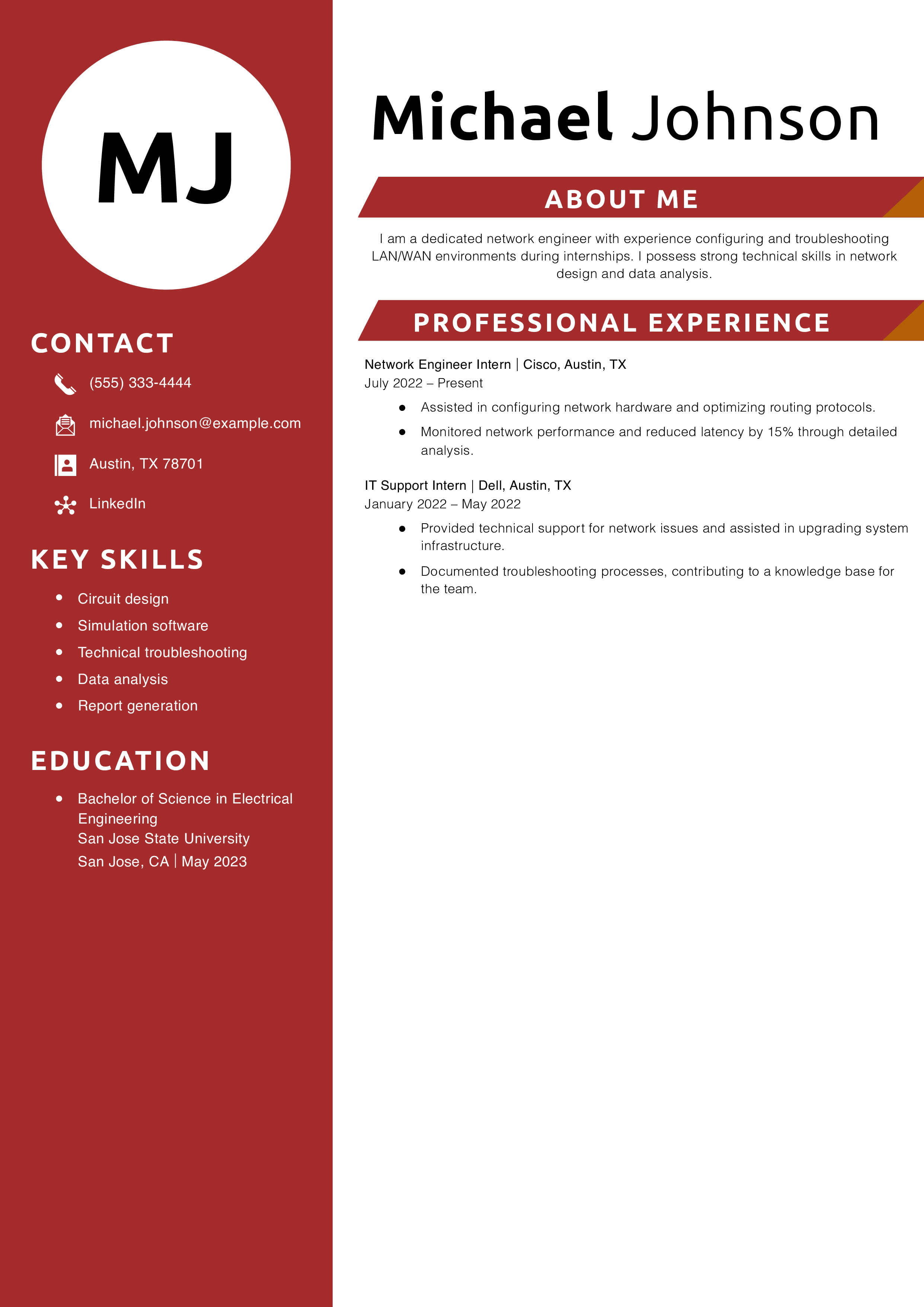 Entry-Level Network Engineer Resume Example