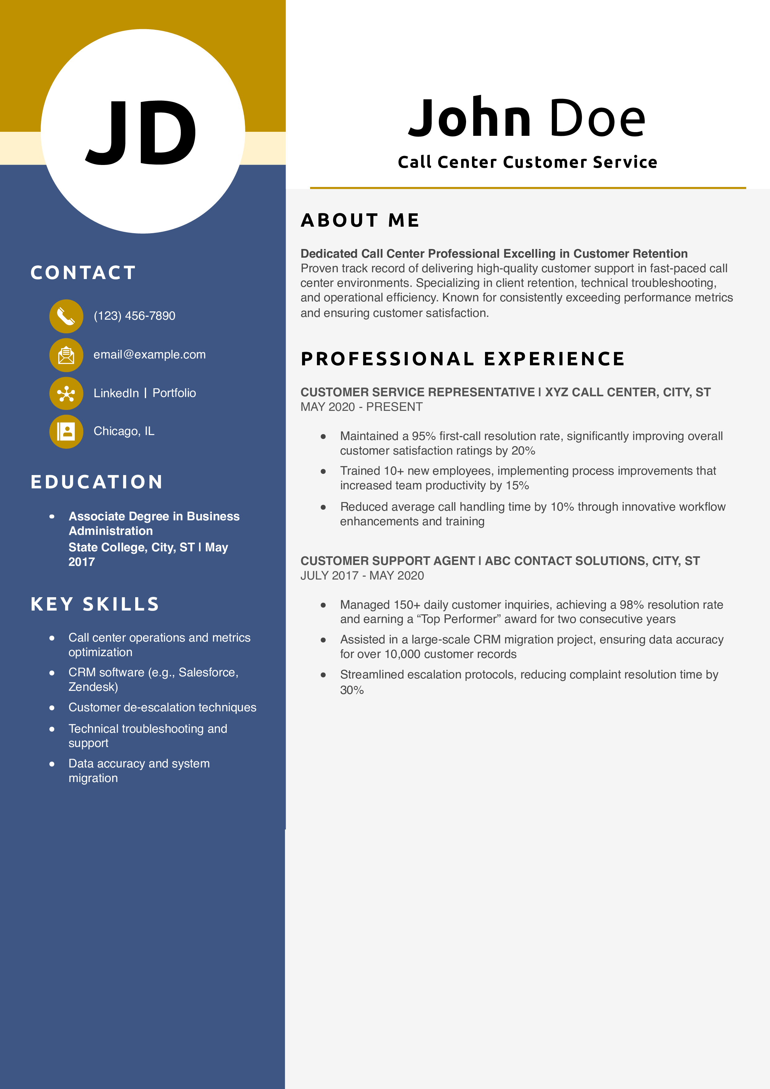 Call Center Customer Service Resume Example