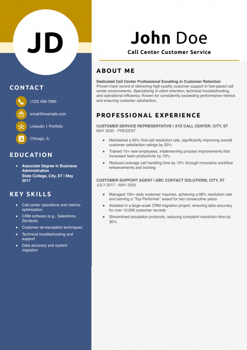 Call Center Customer Service Resume Example