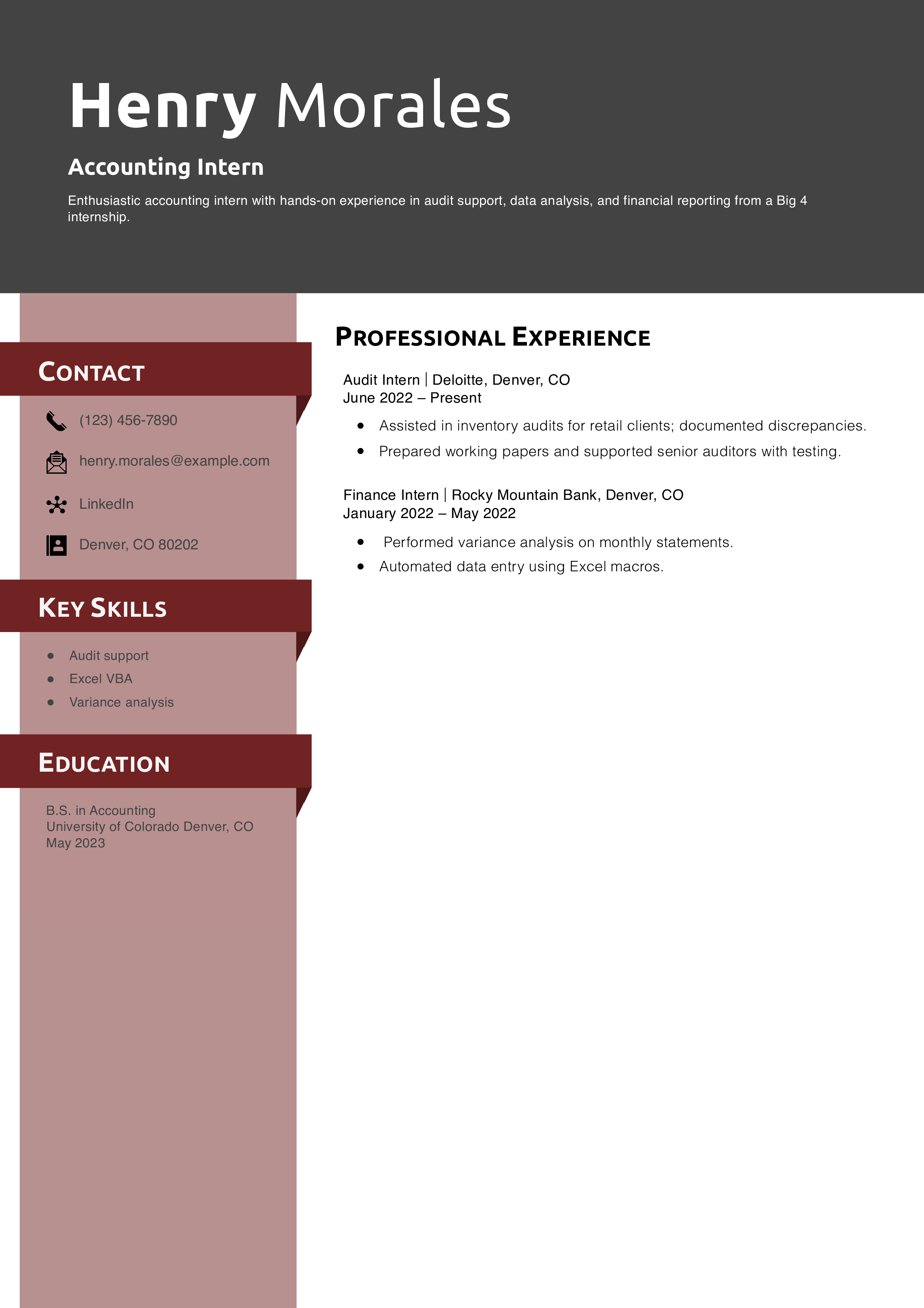 Accounting Intern Resume Example