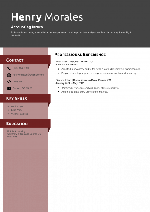 Accounting Intern Resume Example