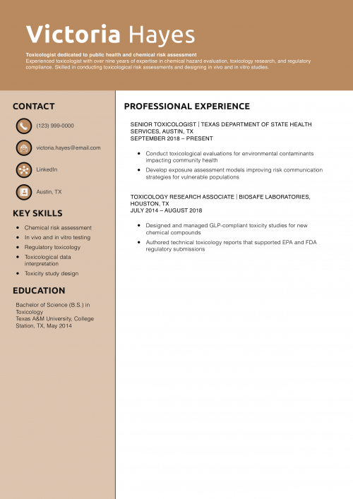 Toxicologist Resume Example