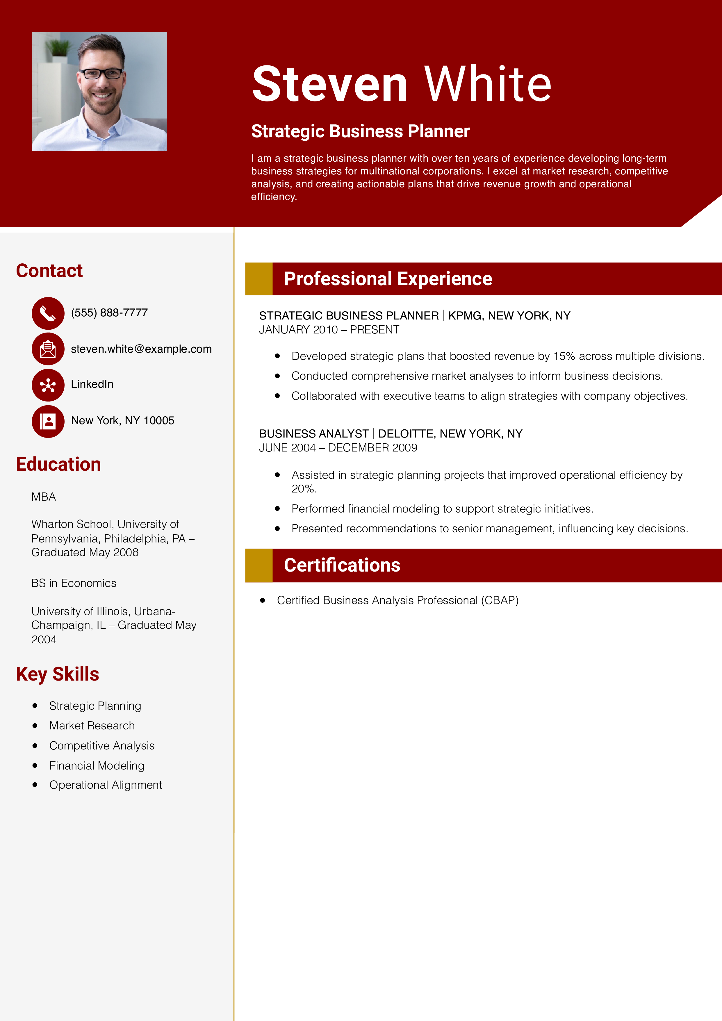 Strategic Business Planner Resume Example