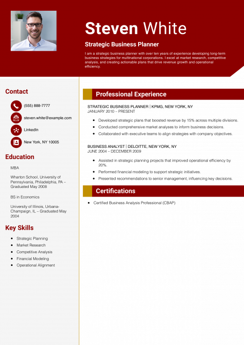Strategic Business Planner Resume Example