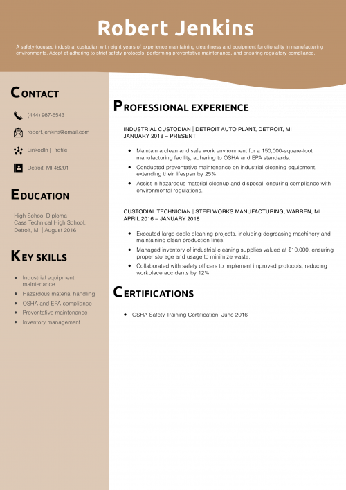 Industrial Custodian Resume Example