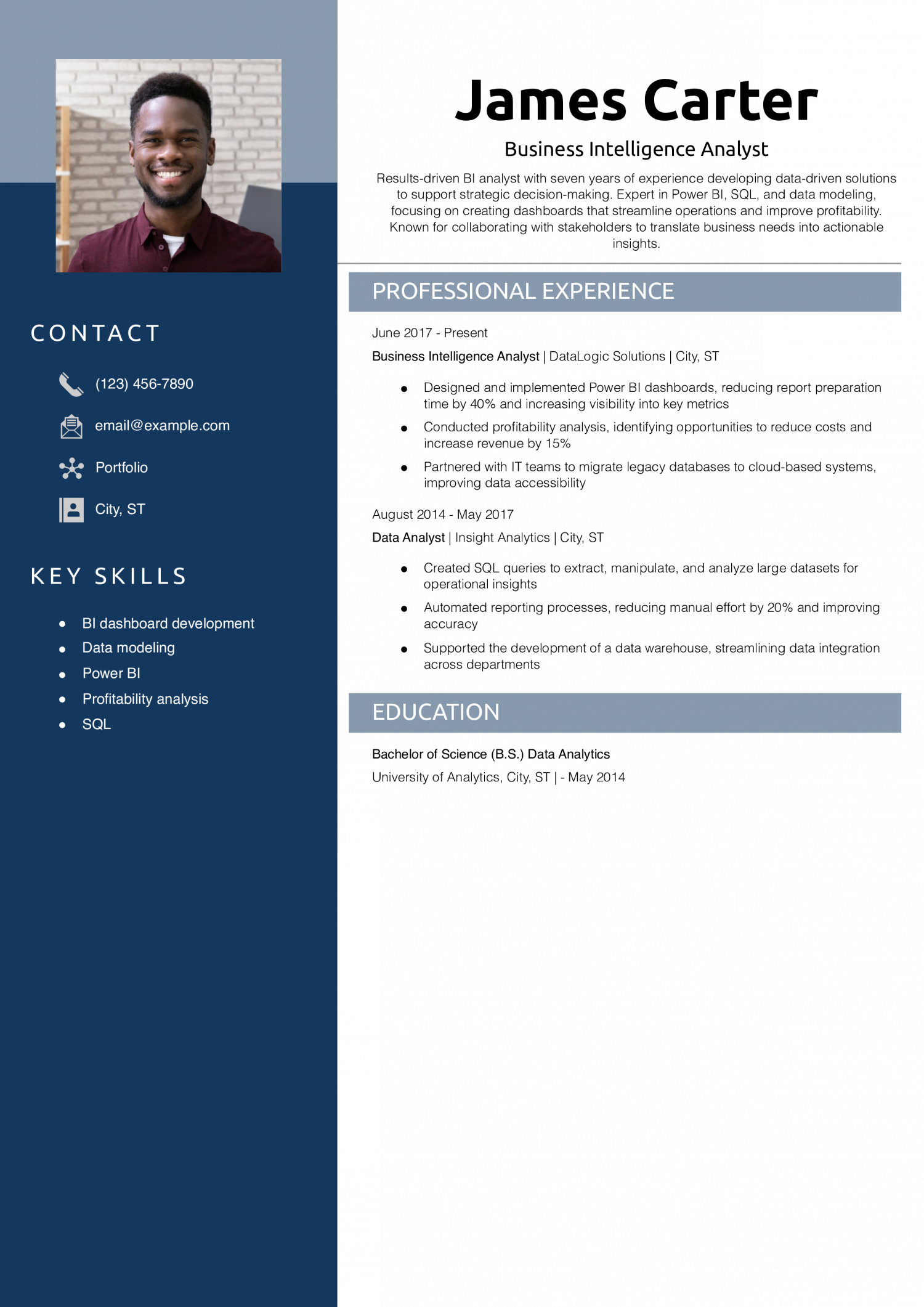 Business Intelligence Analyst Resume Example