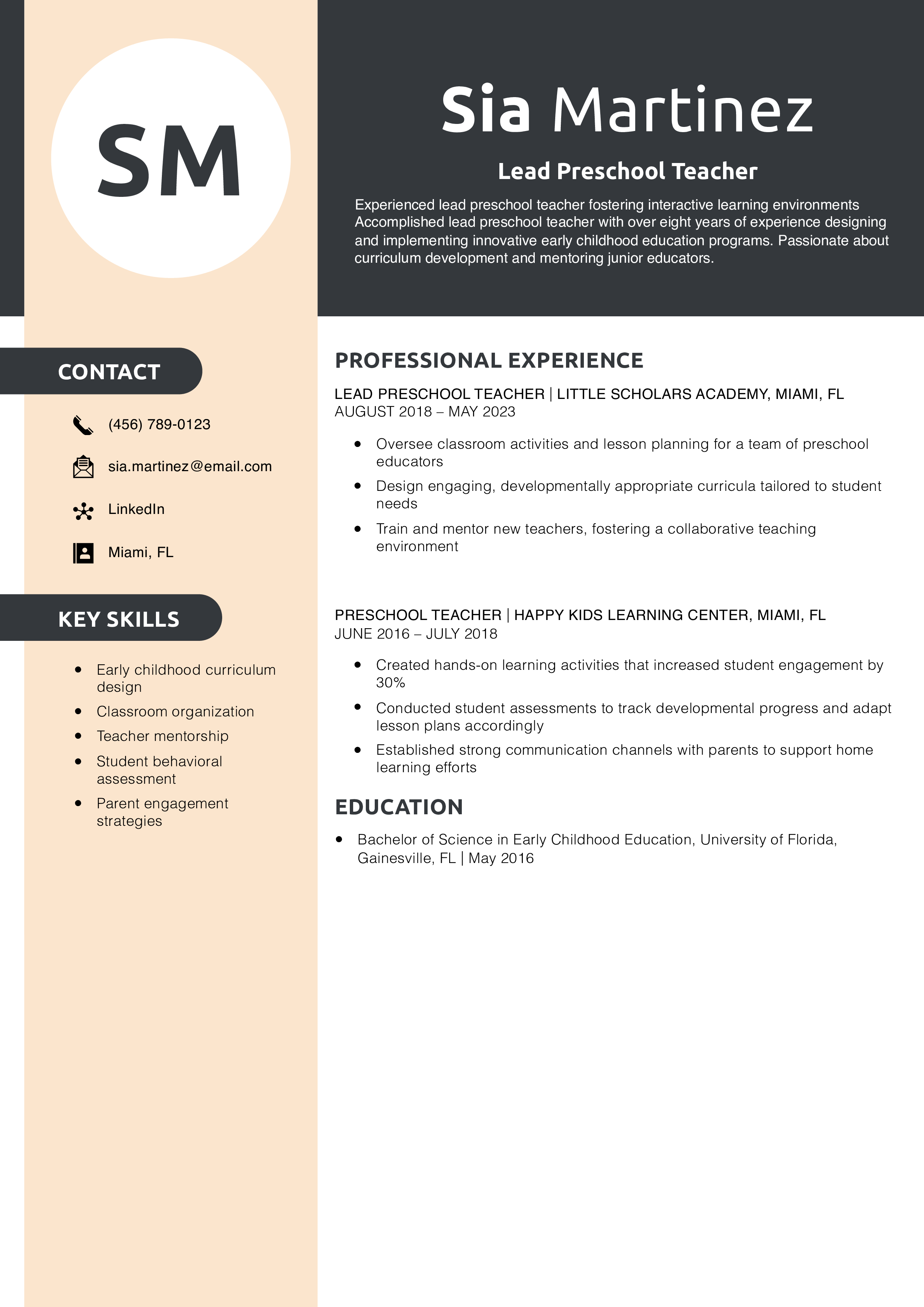 Lead Preschool Teacher Resume