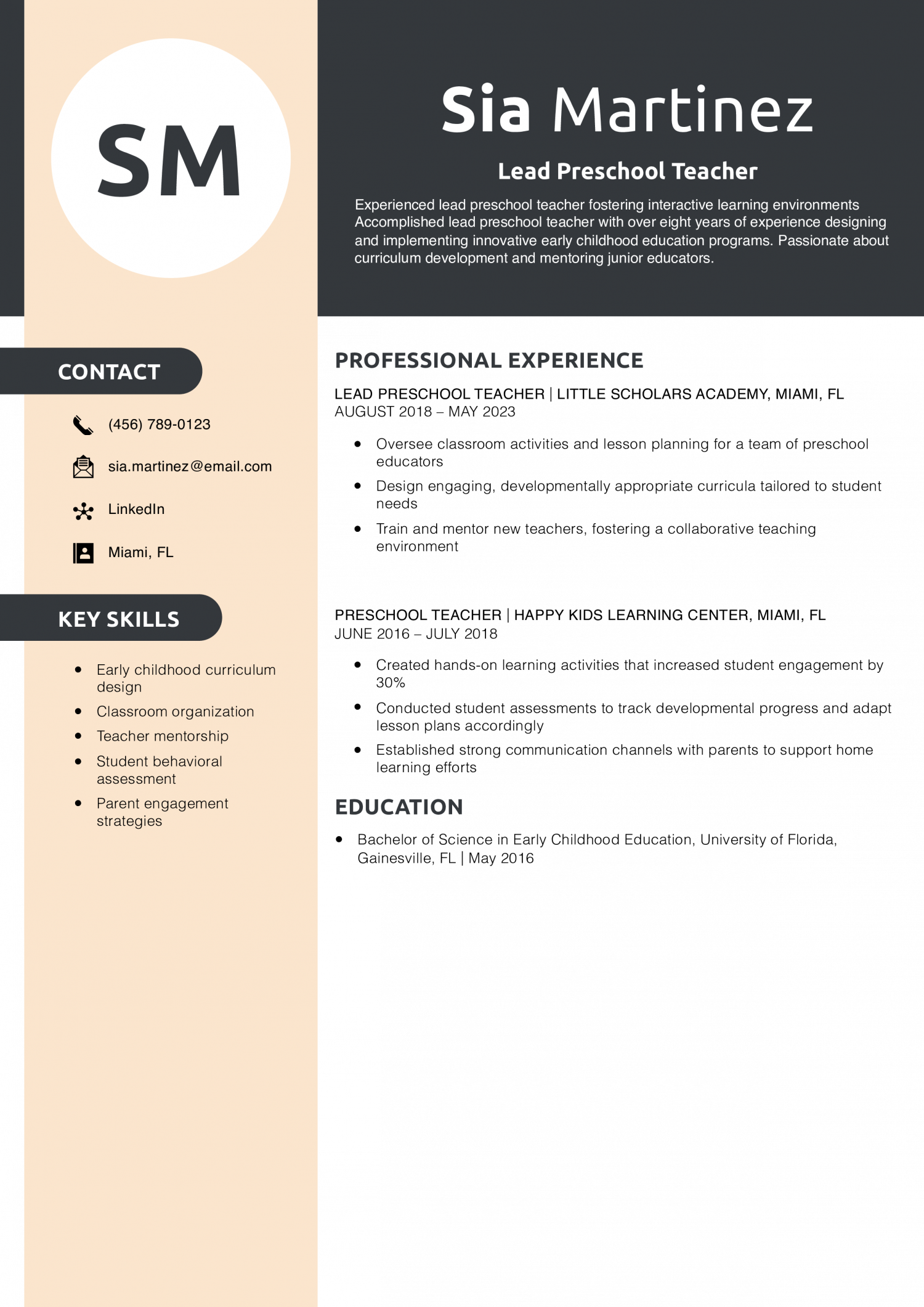 Lead Preschool Teacher Resume