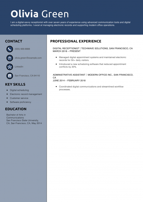 Digital Skills Receptionist Resume Example
