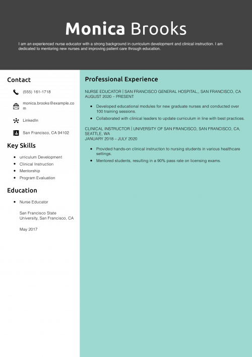 Nurse Educator Resume Example