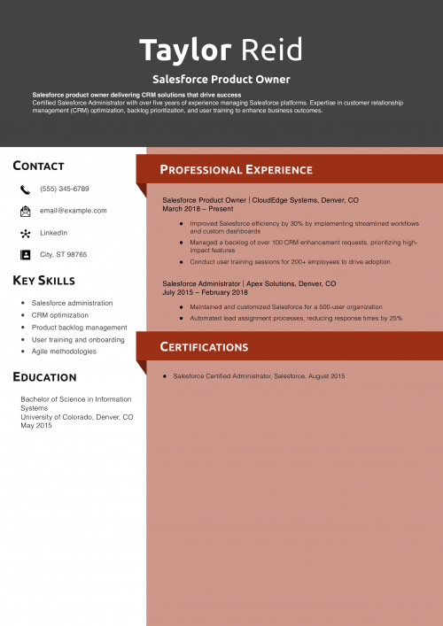Salesforce Product Owner Resume