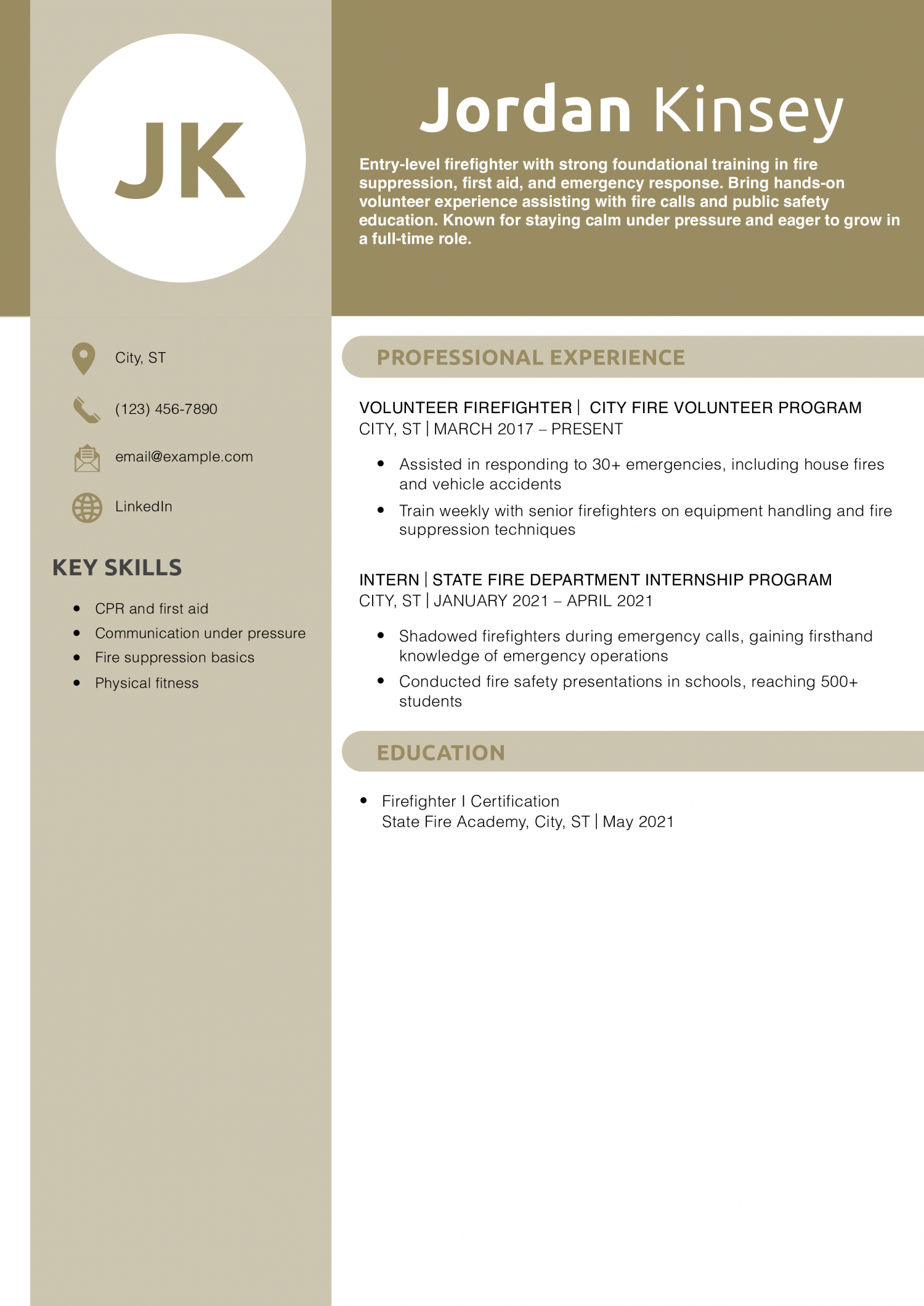 Entry-Level Firefighter Resume