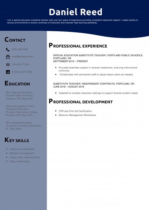 Special Education Substitute Teacher Resume Example