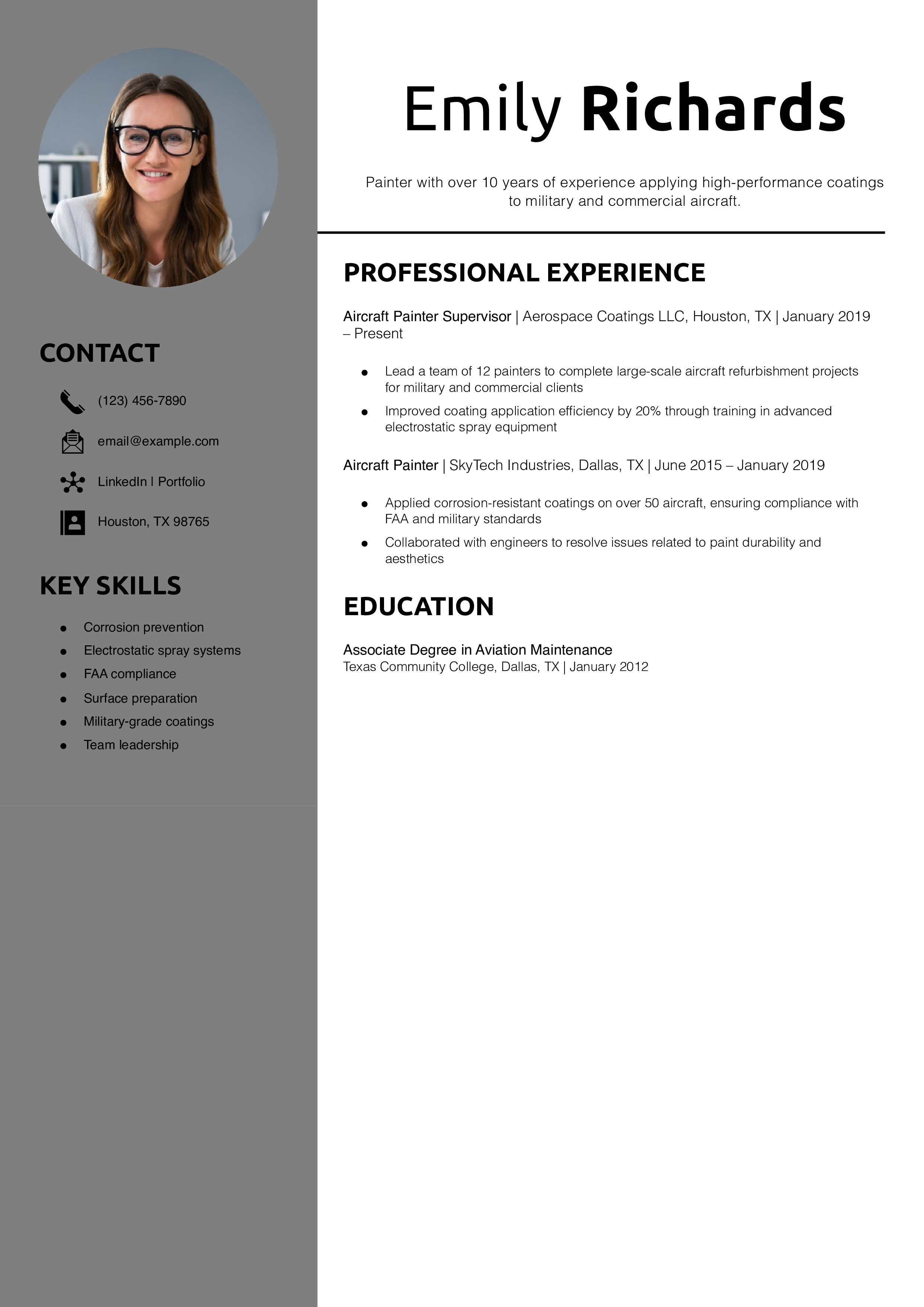 Aircraft painter resume