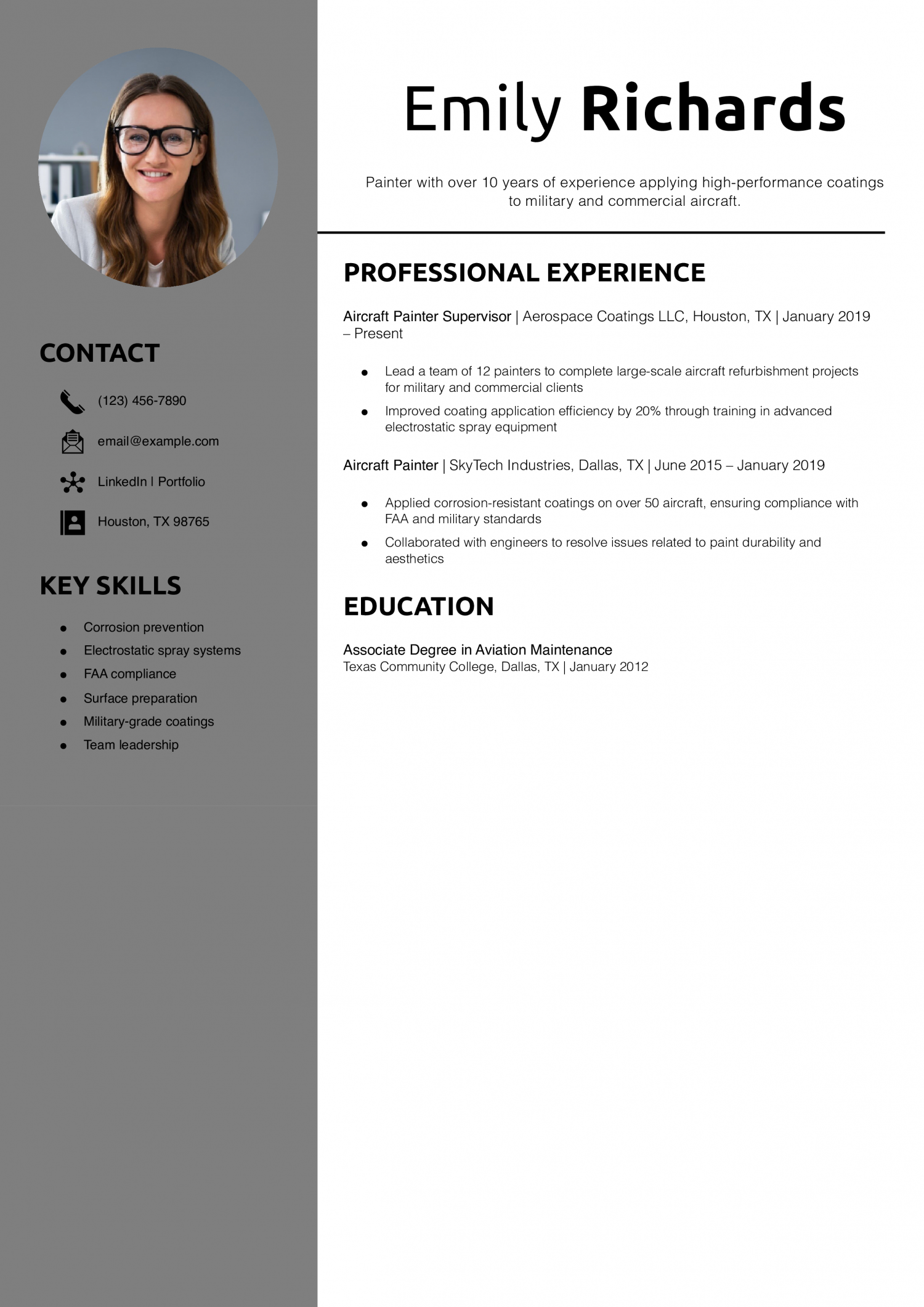 Aircraft painter resume