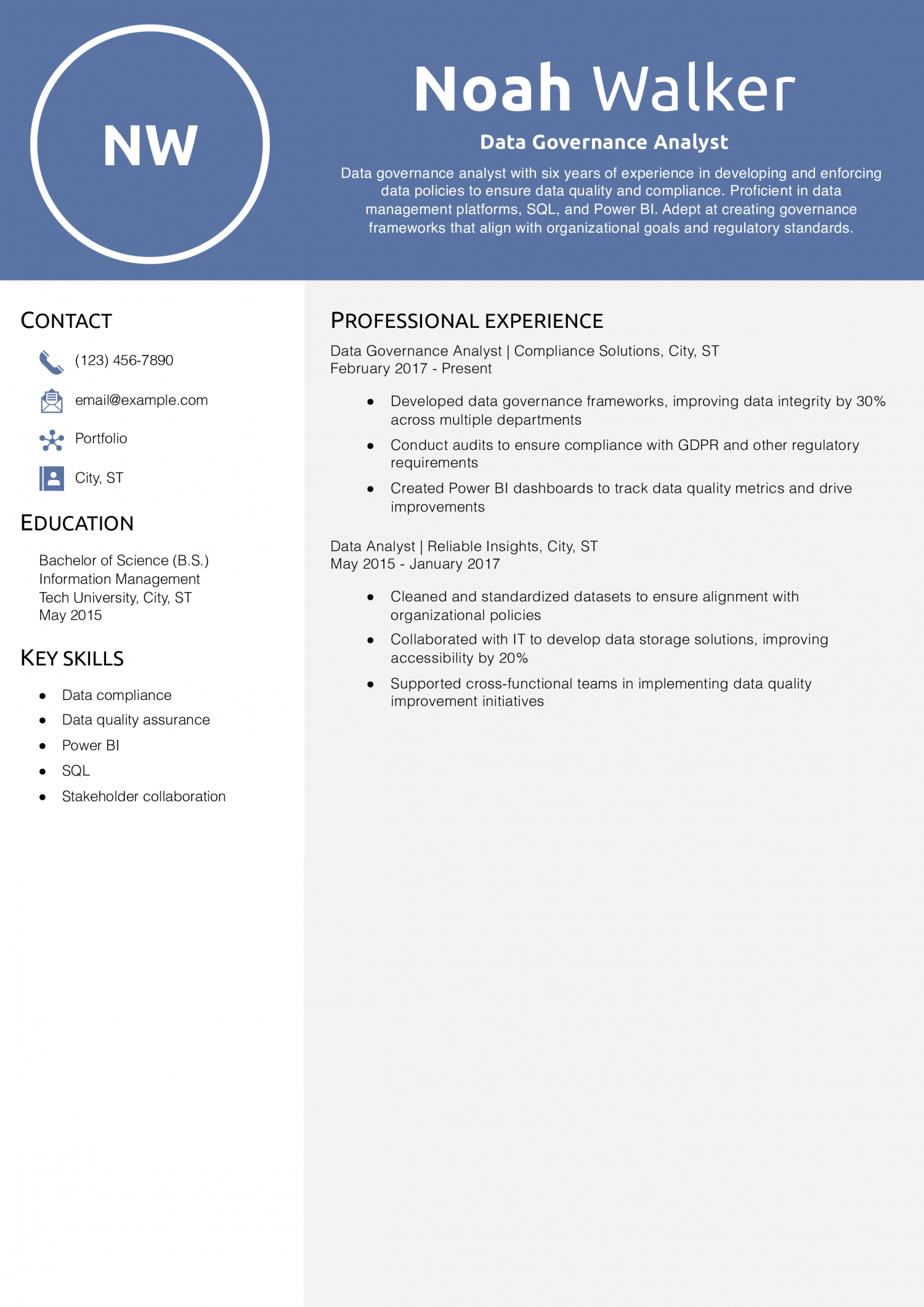 Data Governance Analyst Resume Example