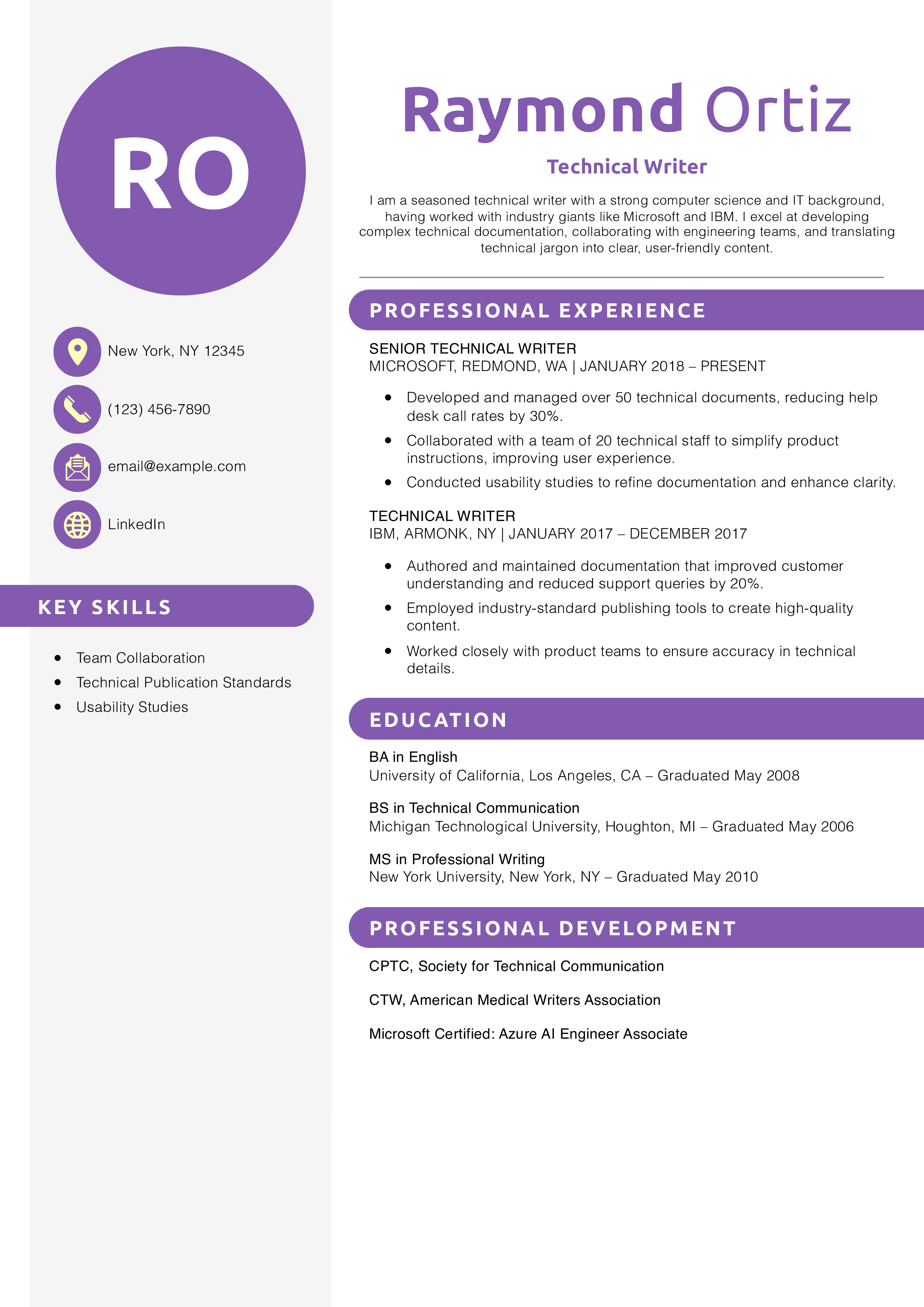 Technical Writer Resume Example