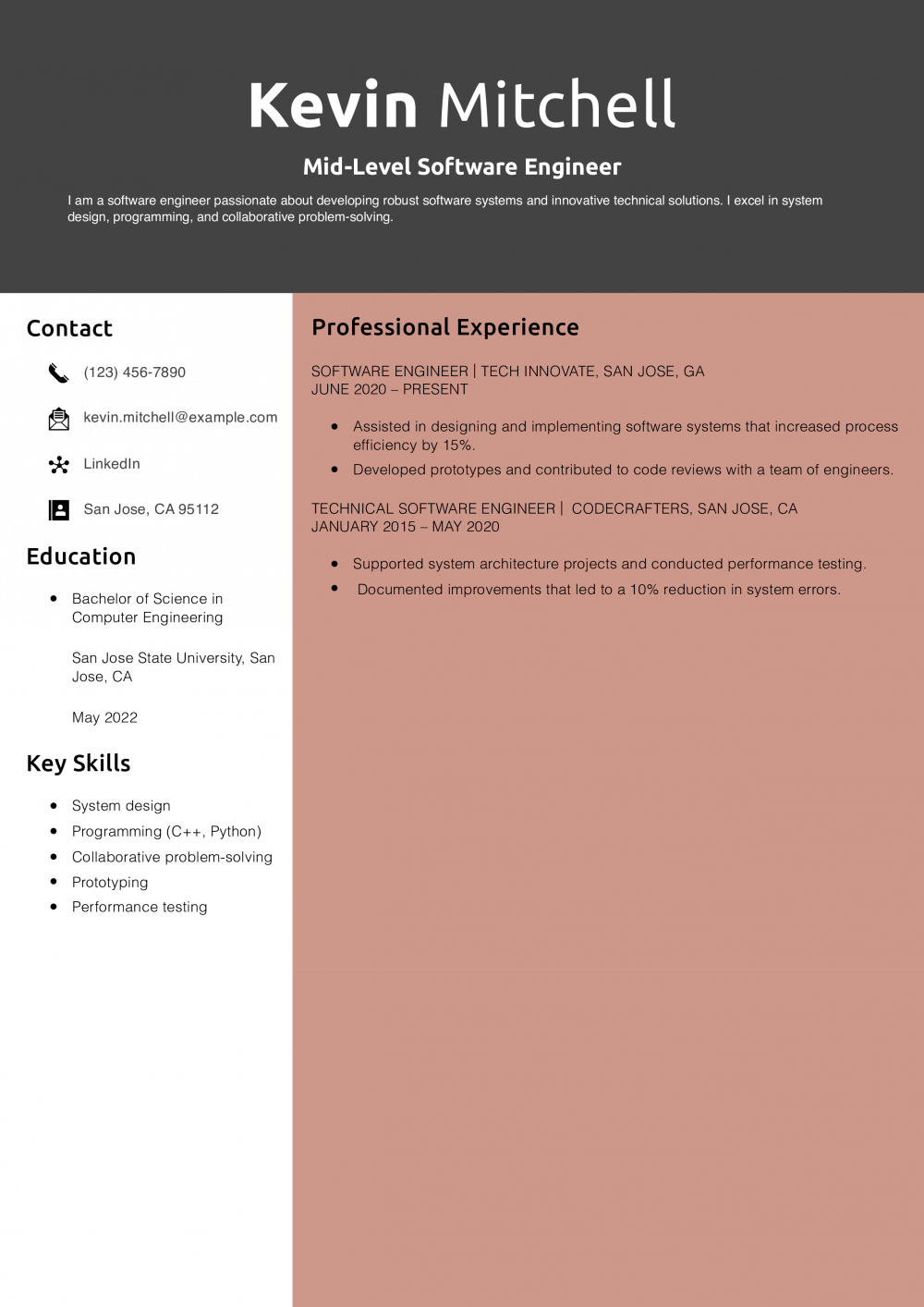 Mid-Level Software Engineer Resume Example