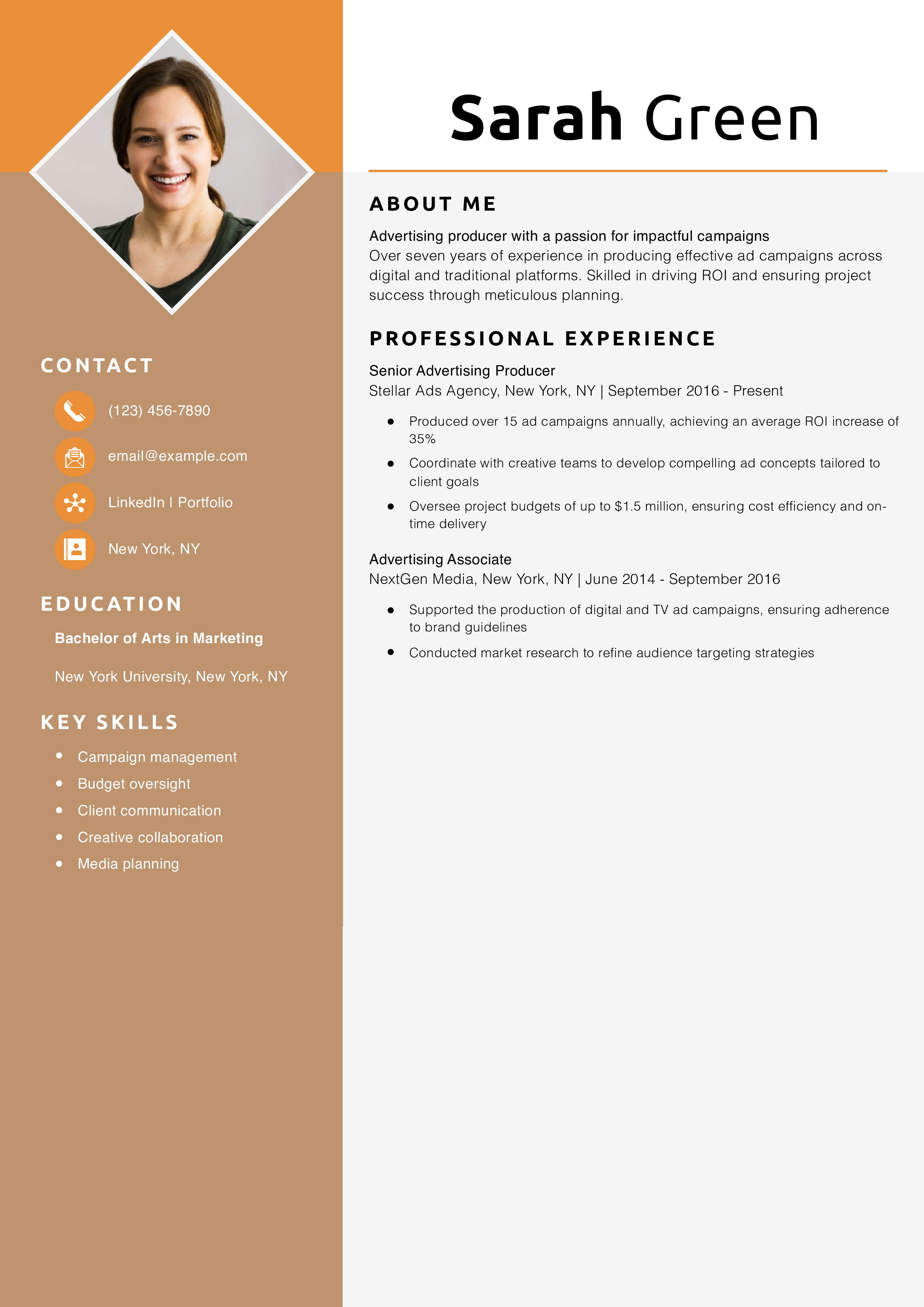 Advertising producer resume