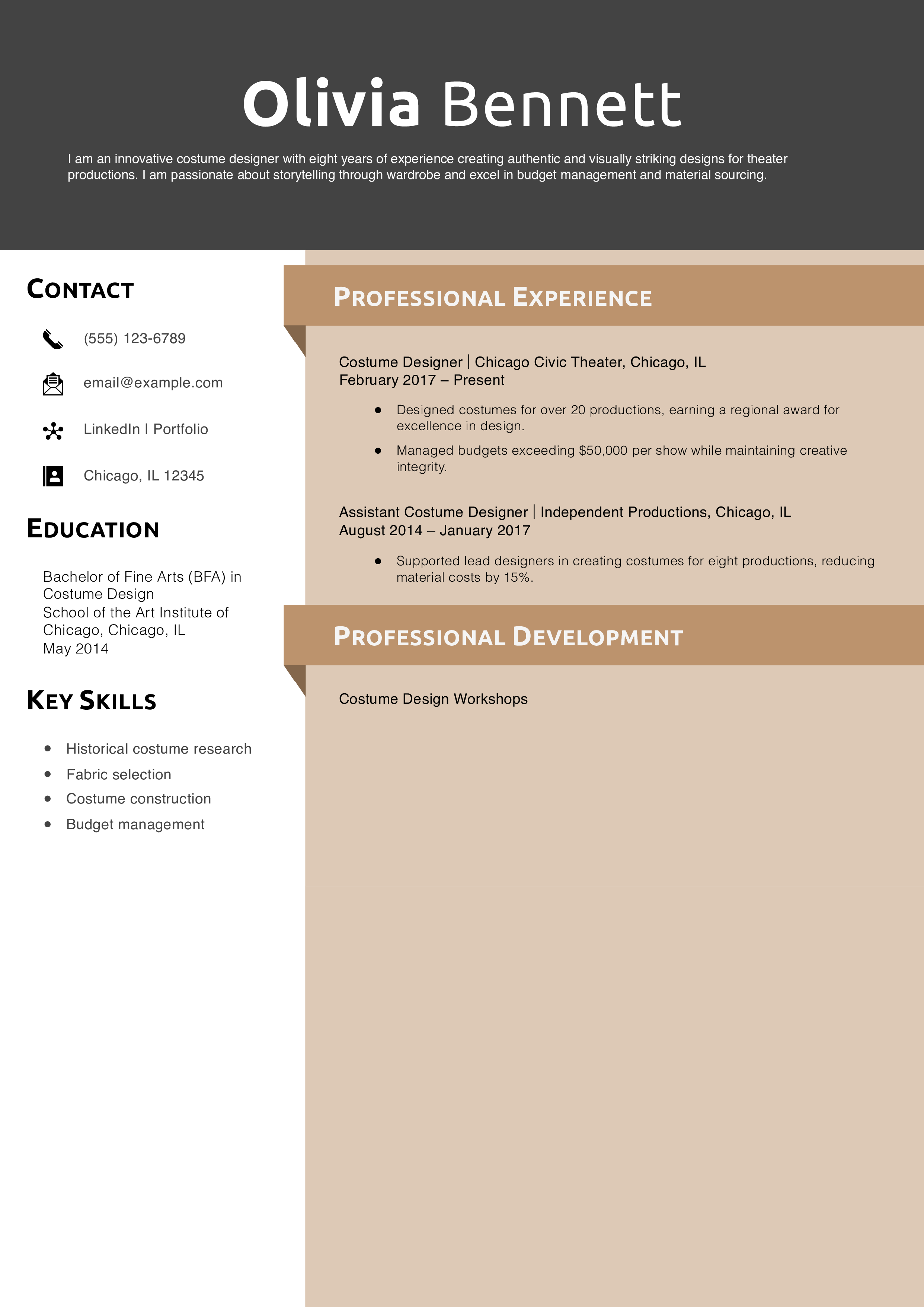 Costume Designer Resume Example