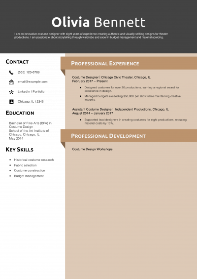 Costume Designer Resume Example