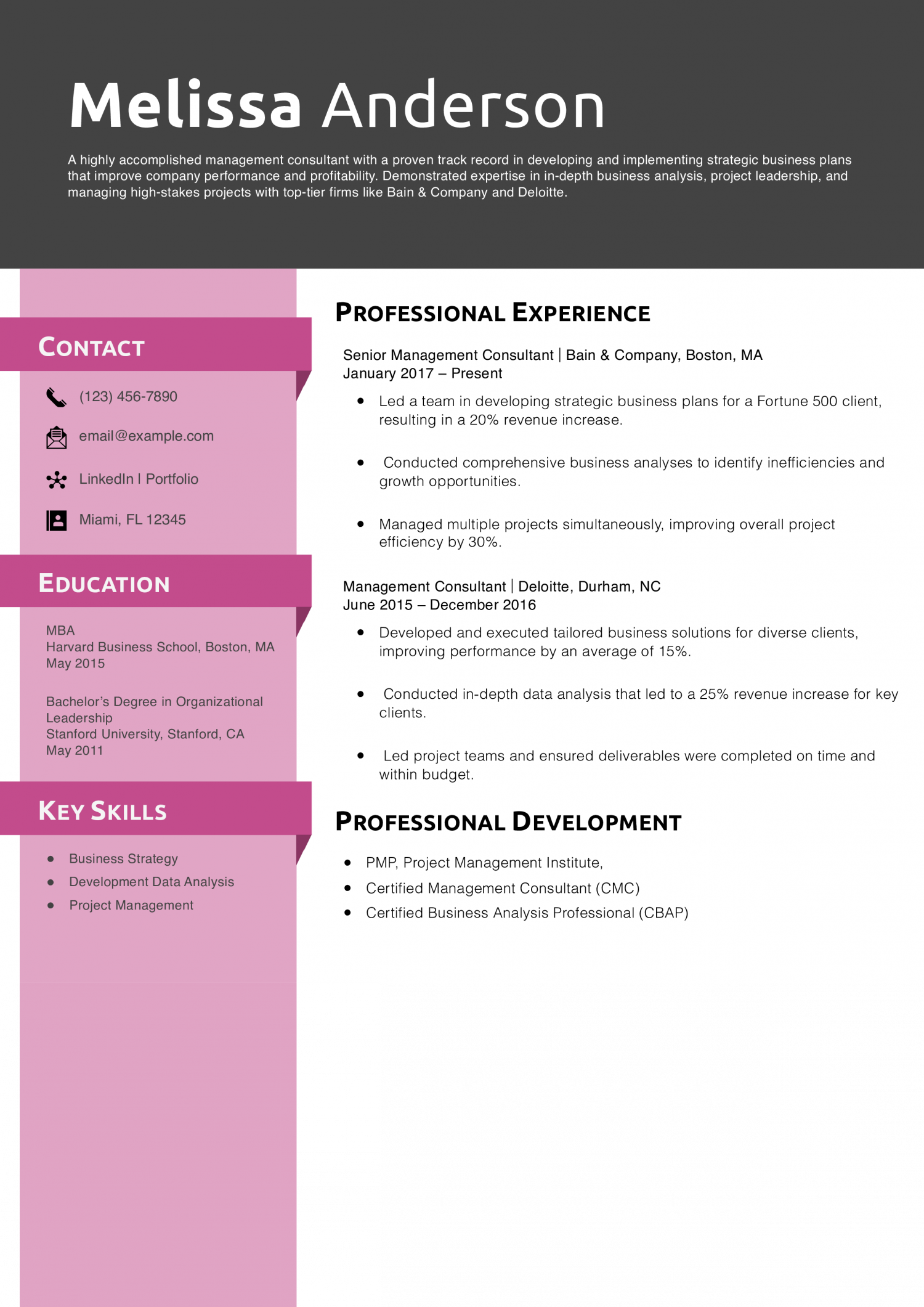 Management Consultant Resume Example