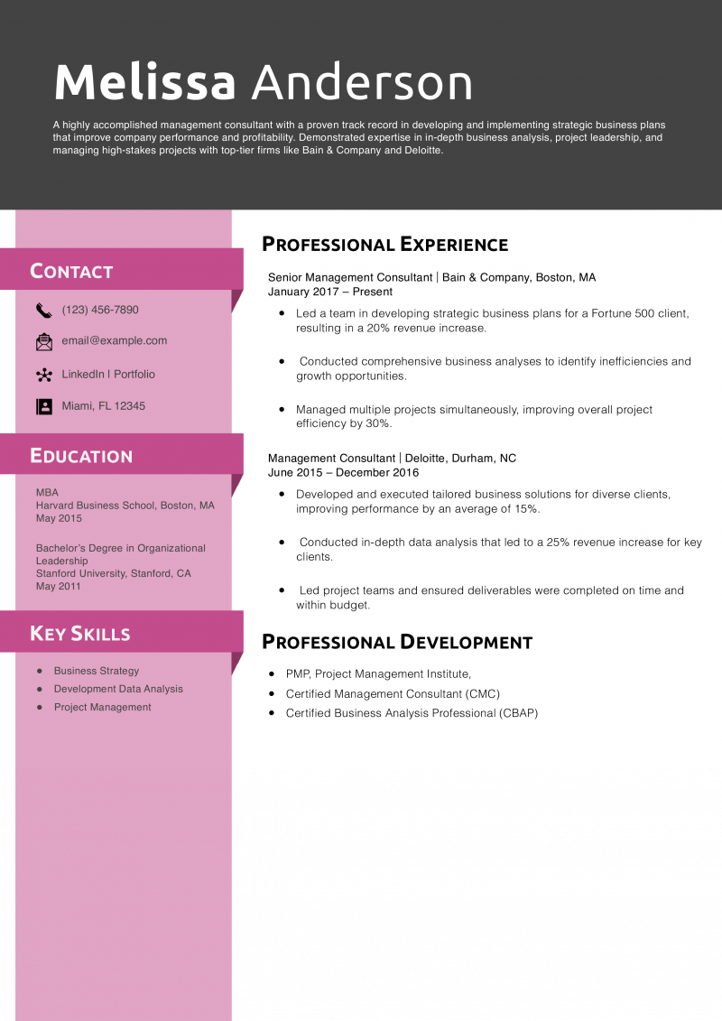 Management Consultant Resume Example 